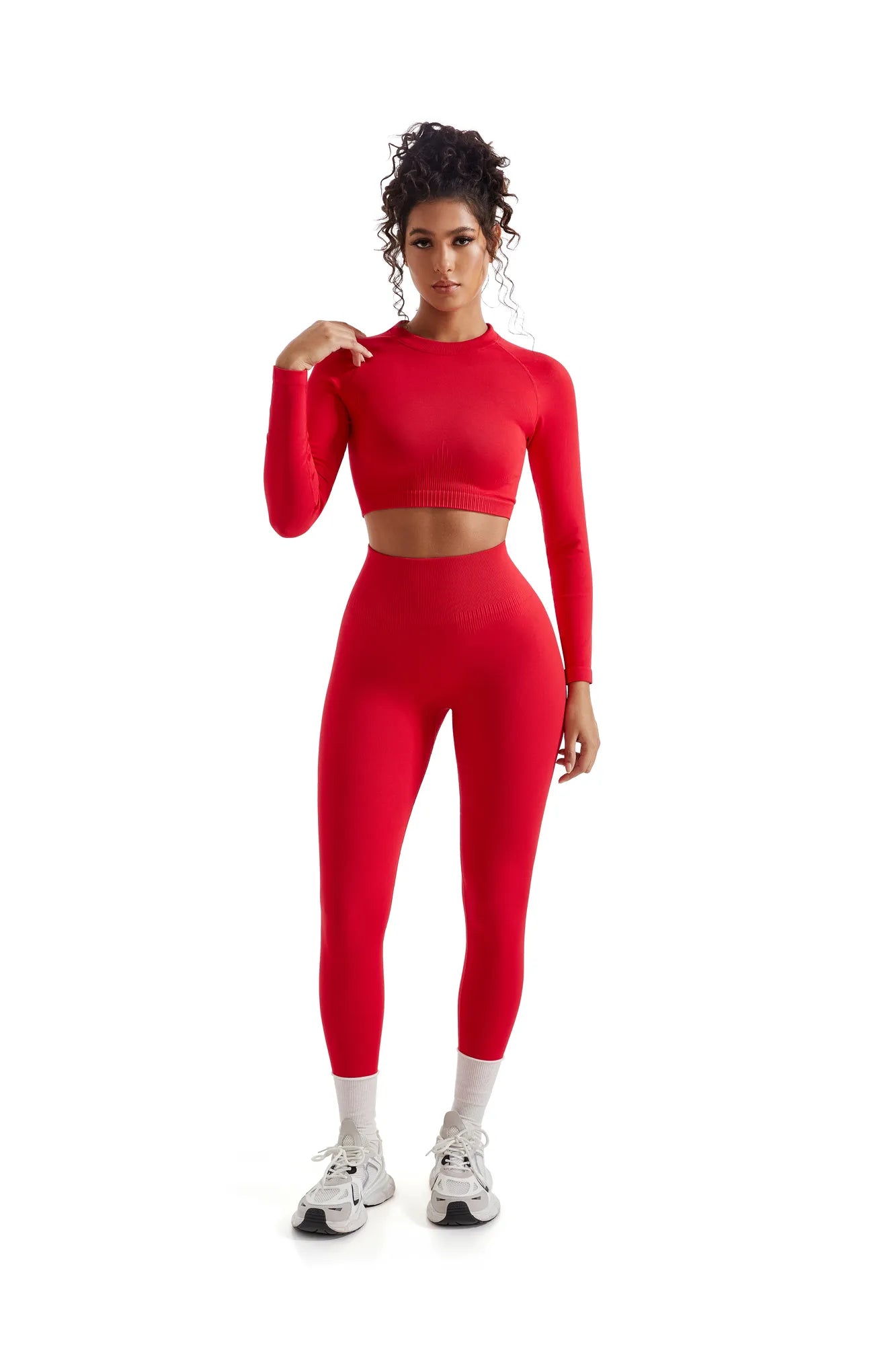 Seamless Crop Top Workout Set - Long Sleeve