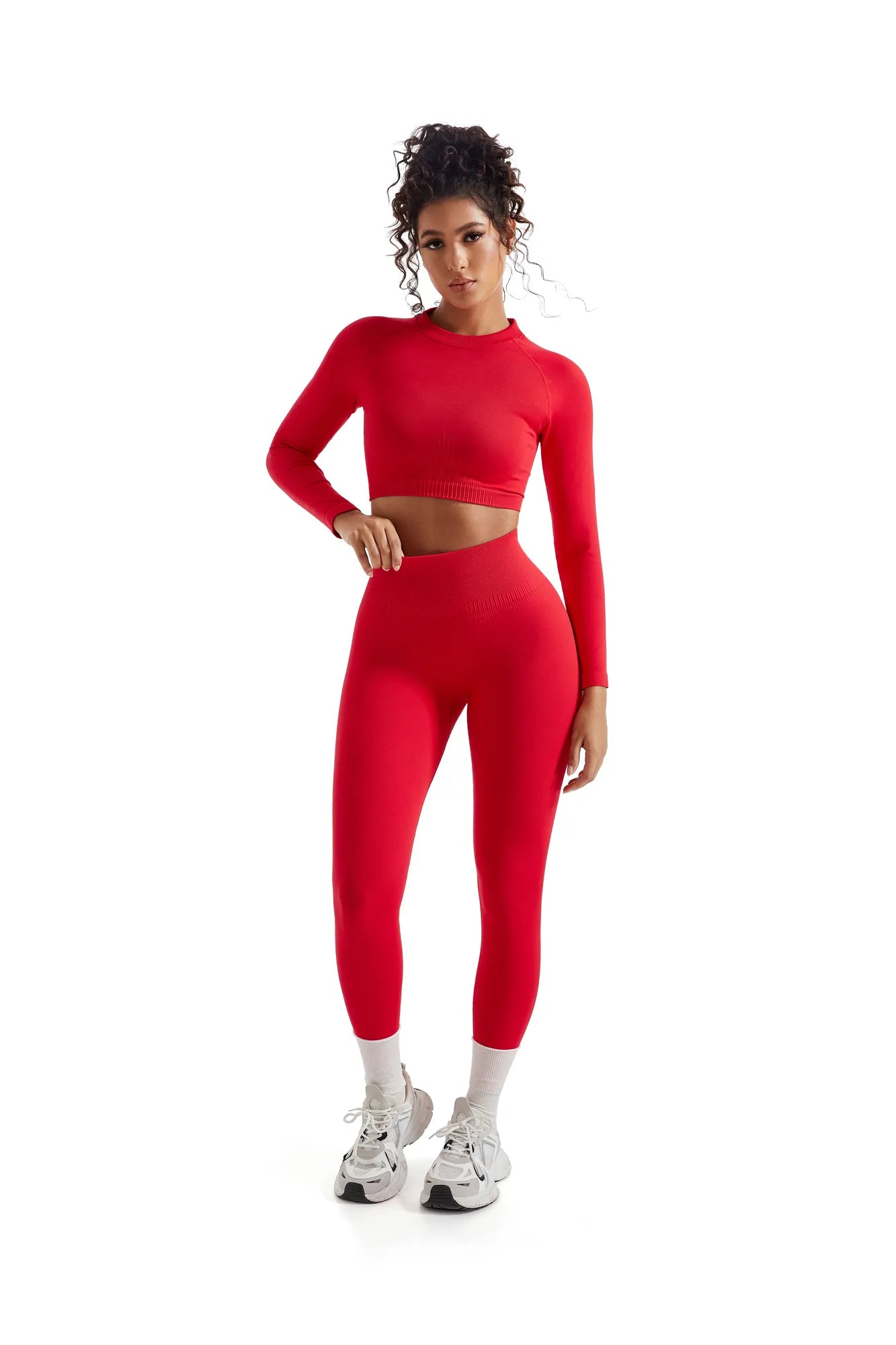 Seamless Crop Top Workout Set - Long Sleeve