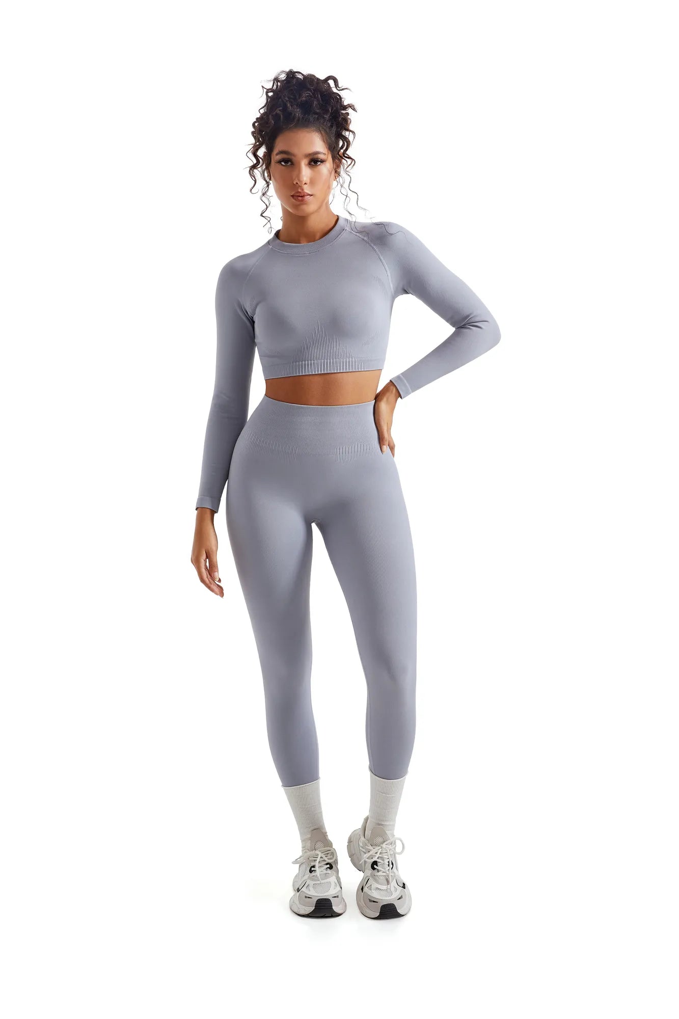 Seamless Crop Top Workout Set - Long Sleeve