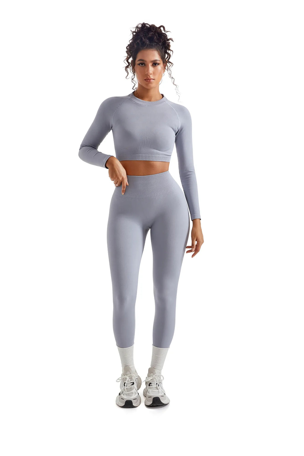Seamless Crop Top Workout Set - Long Sleeve