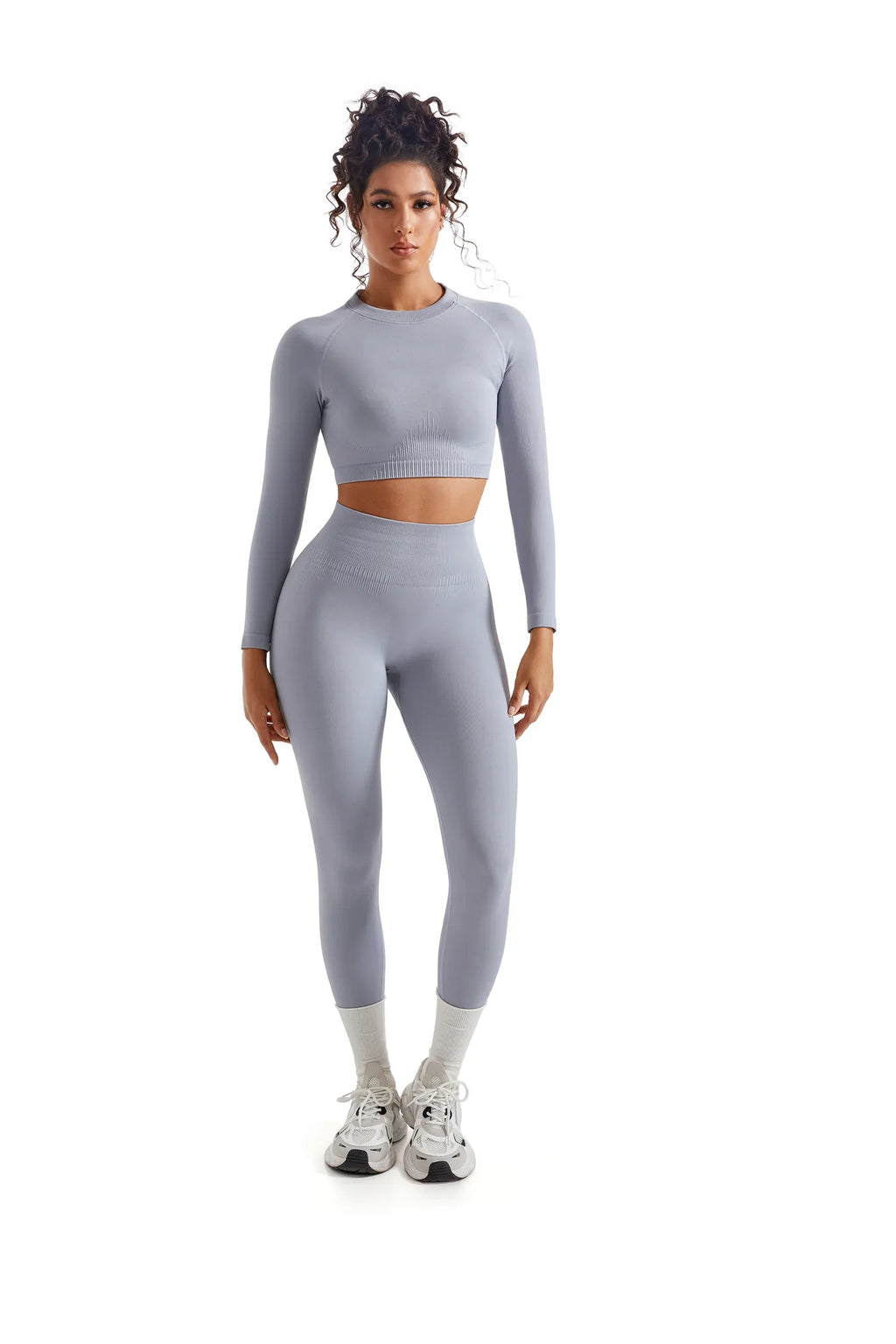 Seamless Crop Top Workout Set - Long Sleeve
