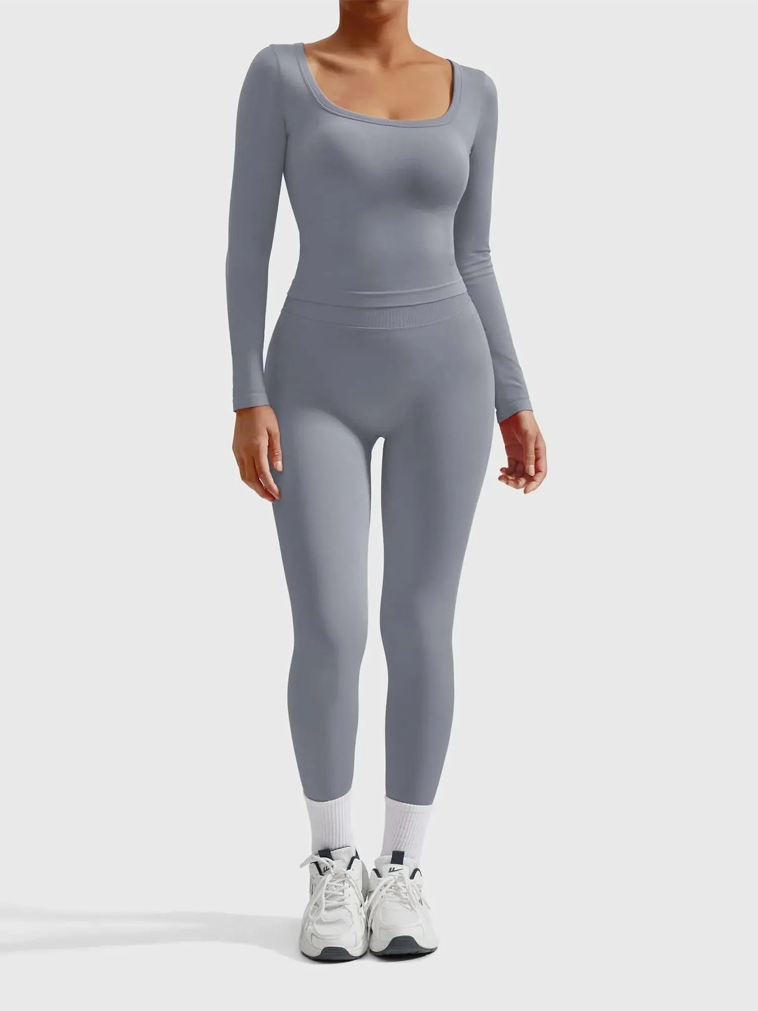 Scoop neck Seamless Leggings 2 Piece Workout Sets