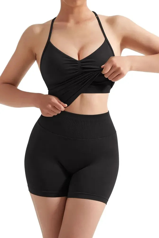 Ribbed Halter Backless Workout Set