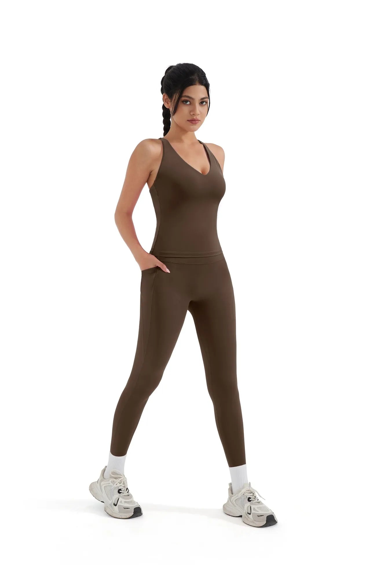 Strappy V Neck Tank Top Workout Set