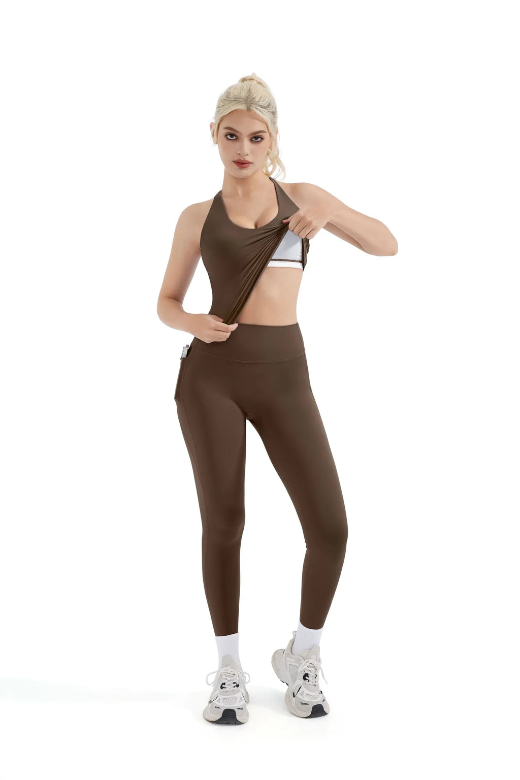 Strappy V Neck Tank Top Workout Set
