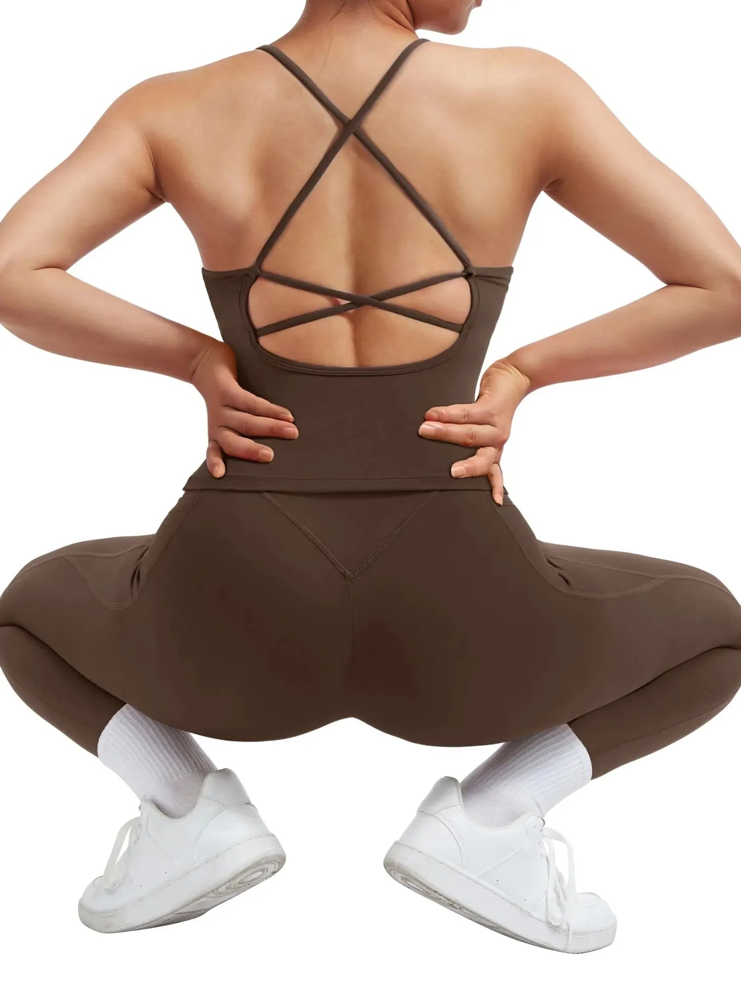 Strappy V Neck Tank Top Workout Set