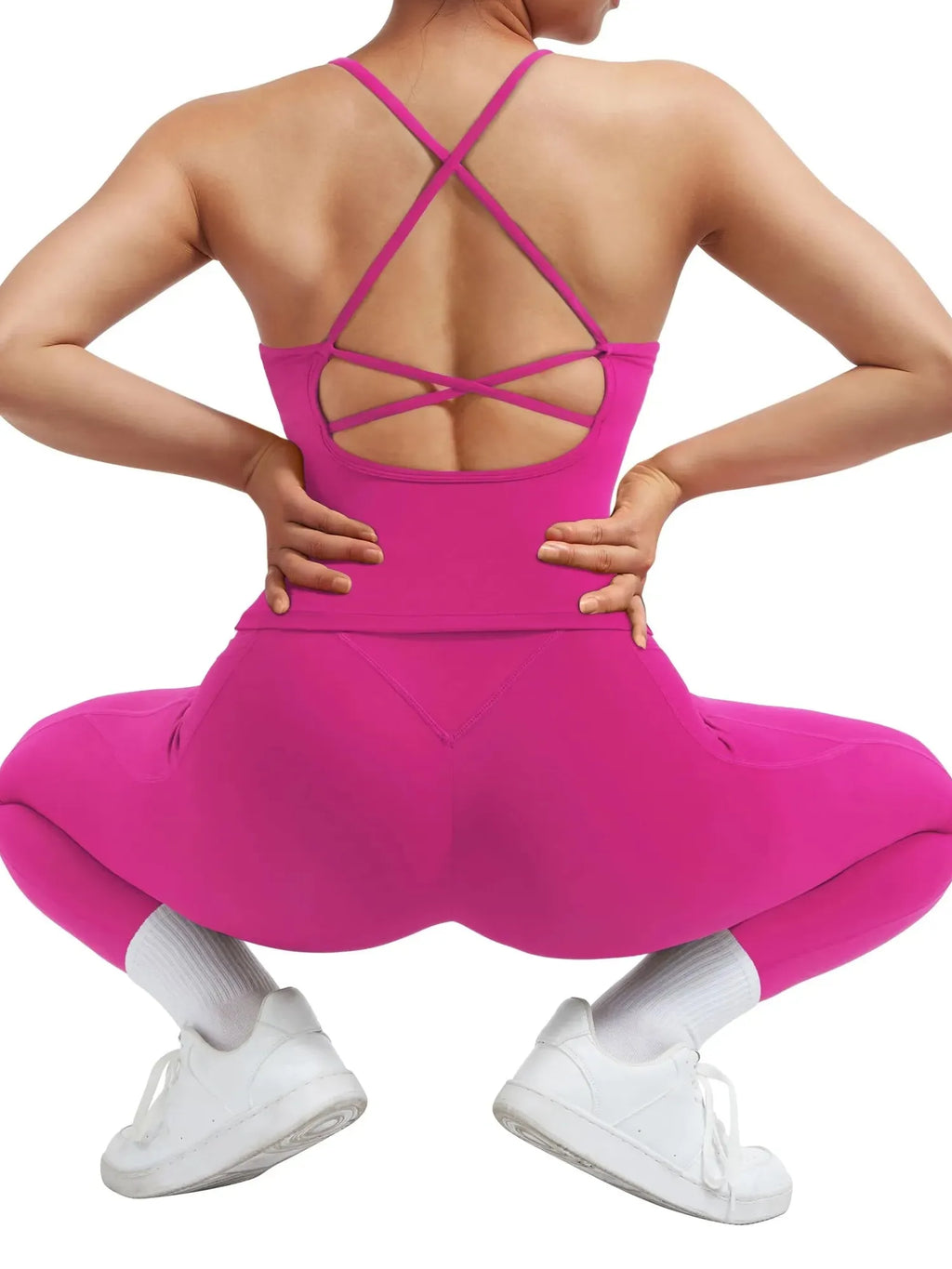 Strappy V Neck Tank Top Workout Set