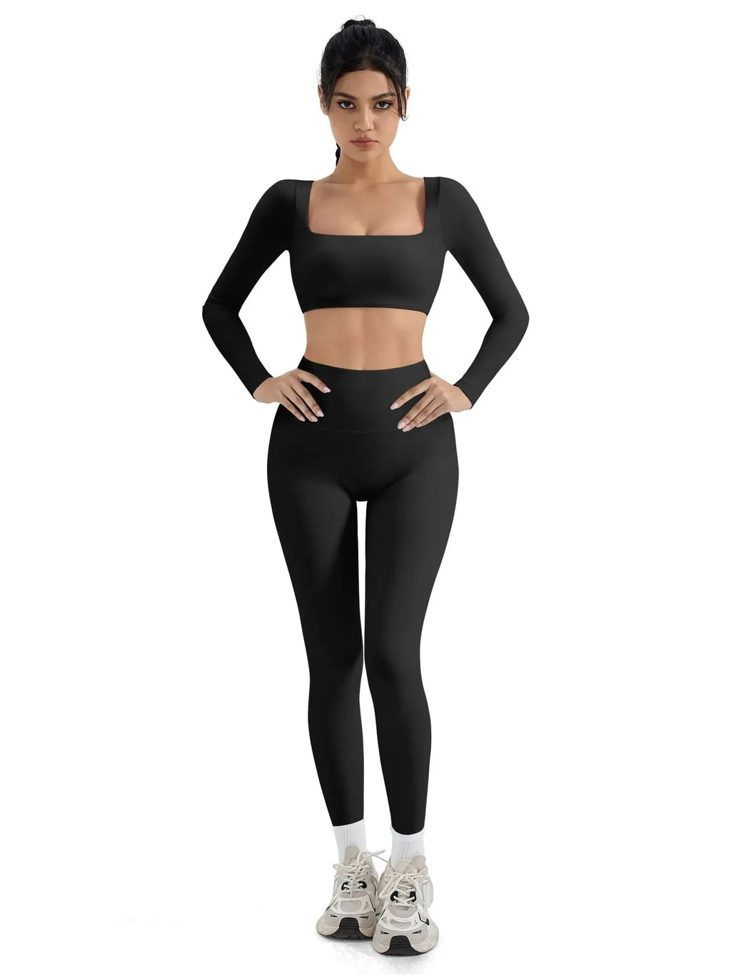 Square Neck Long Sleeve Workout Set