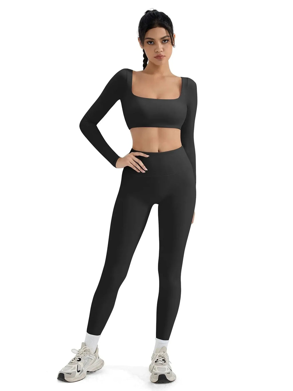 Square Neck Long Sleeve Workout Set