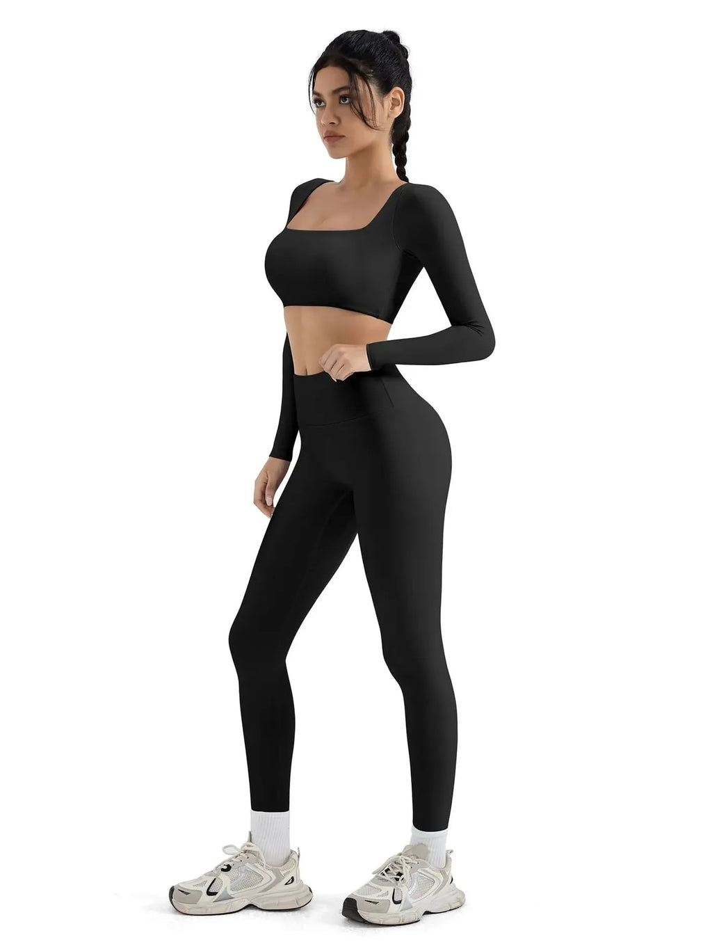 Square Neck Long Sleeve Workout Set