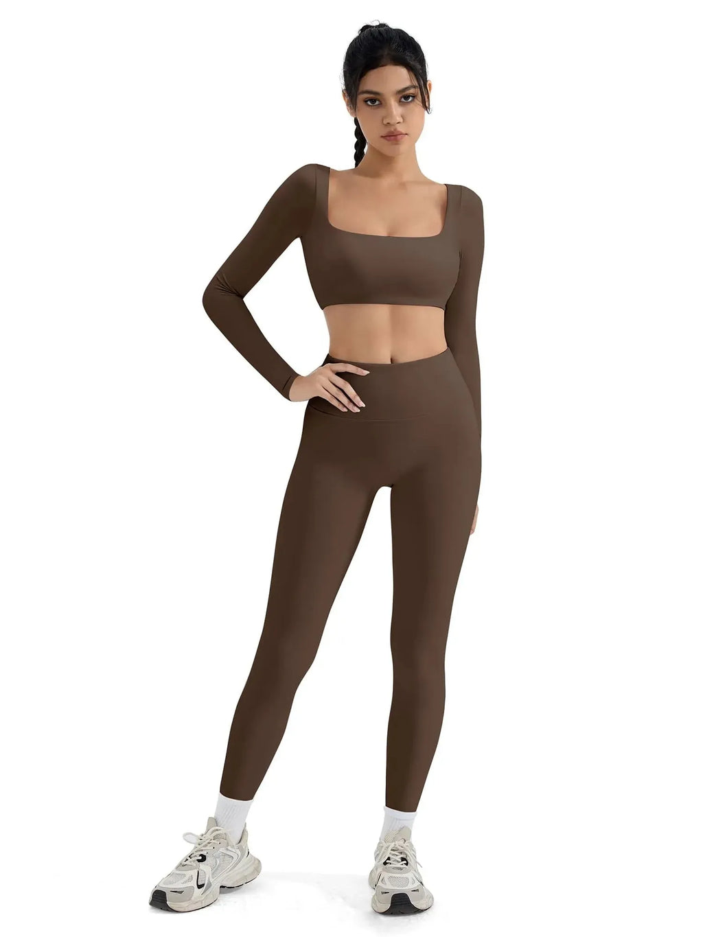 Square Neck Long Sleeve Workout Set