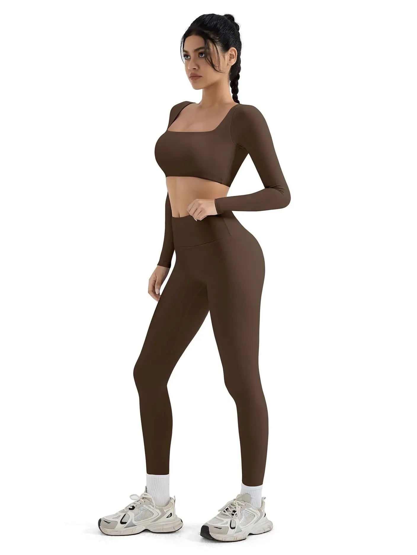 Square Neck Long Sleeve Workout Set
