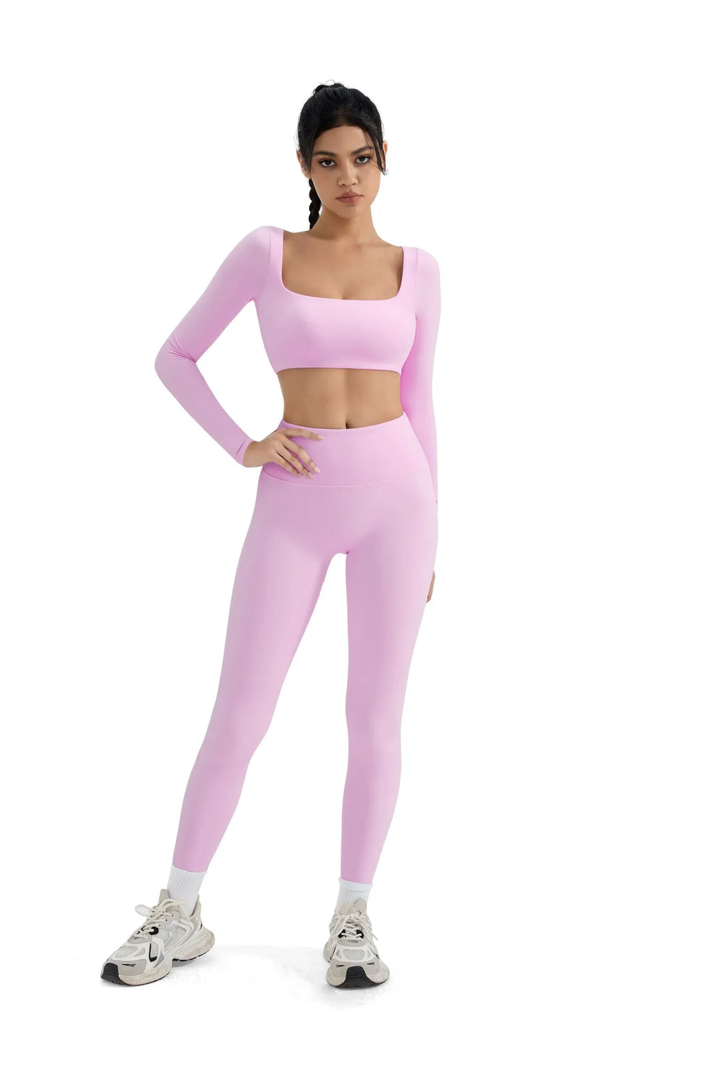 Square Neck Long Sleeve Workout Set