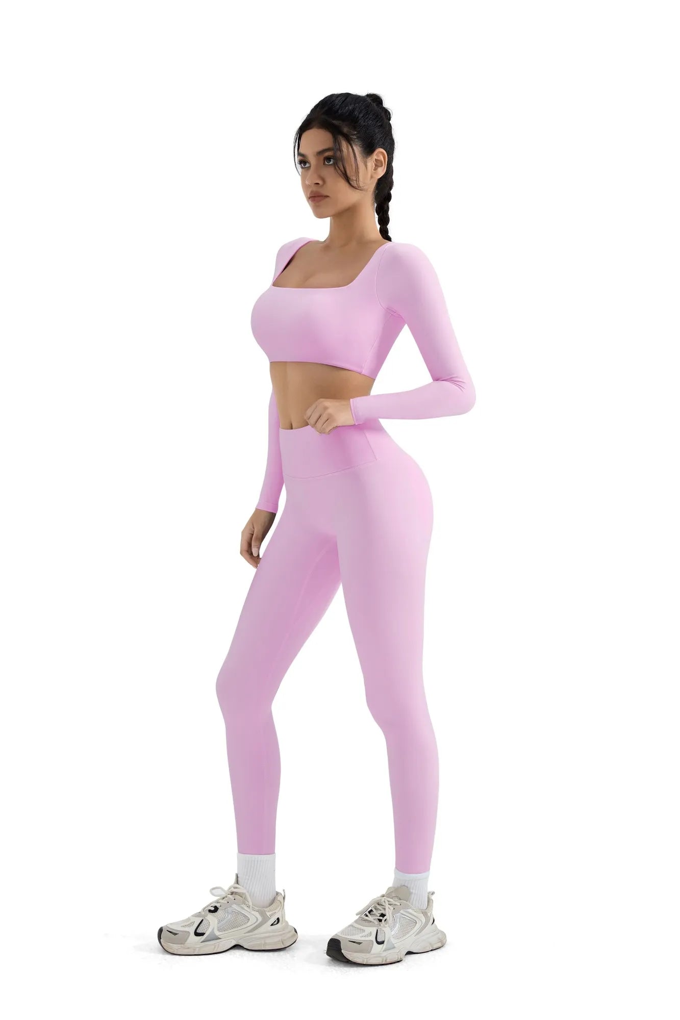 Square Neck Long Sleeve Workout Set