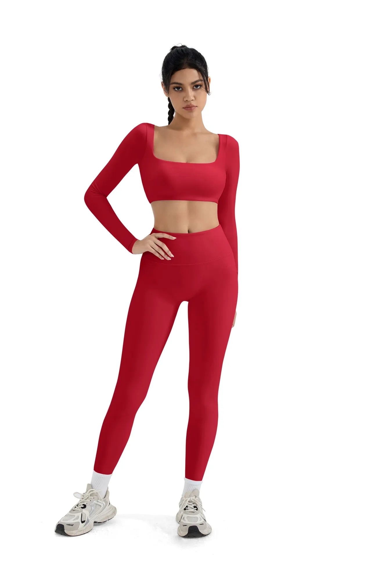 Square Neck Long Sleeve Workout Set
