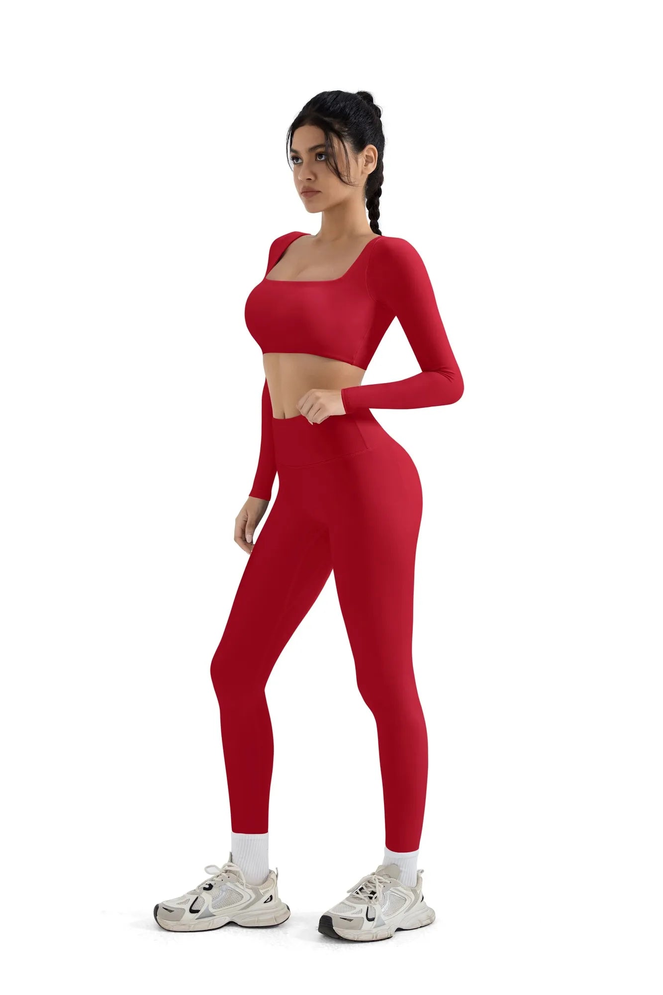 Square Neck Long Sleeve Workout Set
