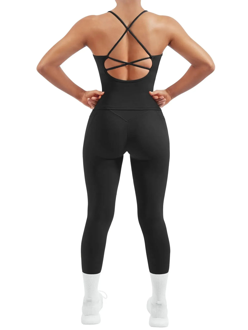 Strappy V Neck Tank Top Workout Set