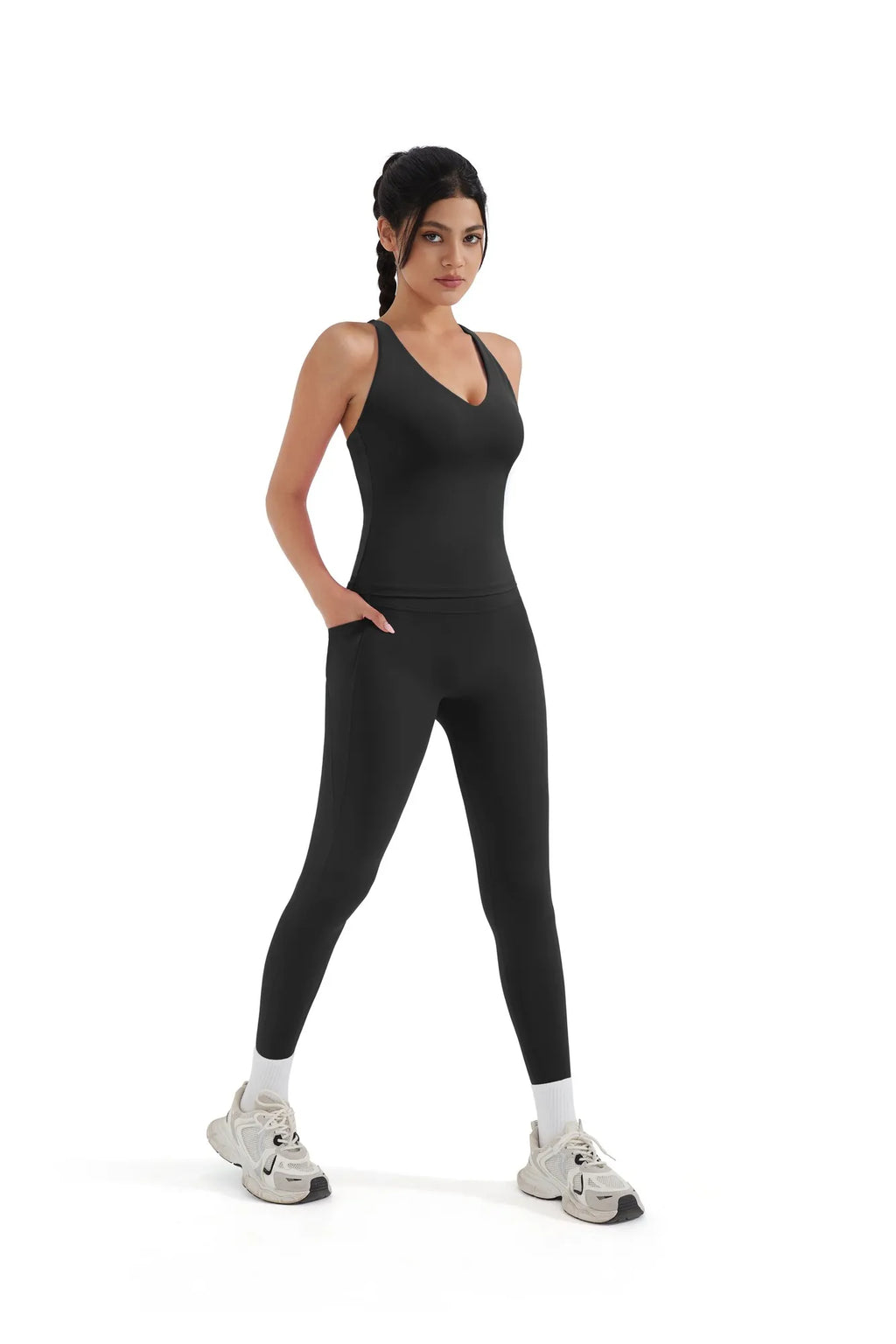 Strappy V Neck Tank Top Workout Set