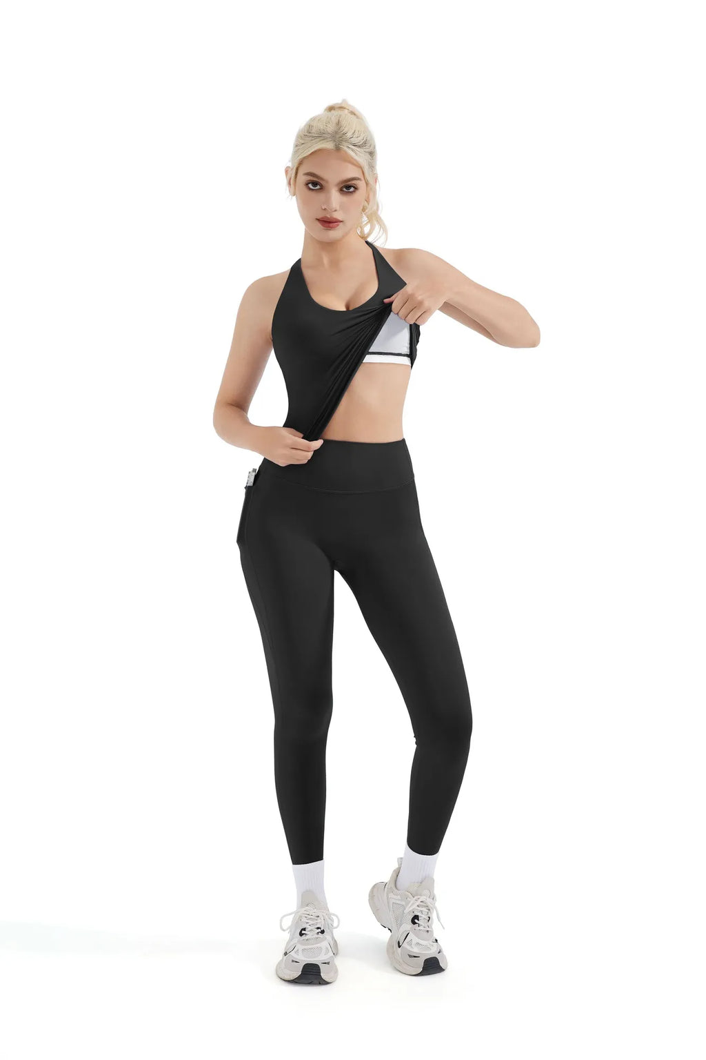 Strappy V Neck Tank Top Workout Set