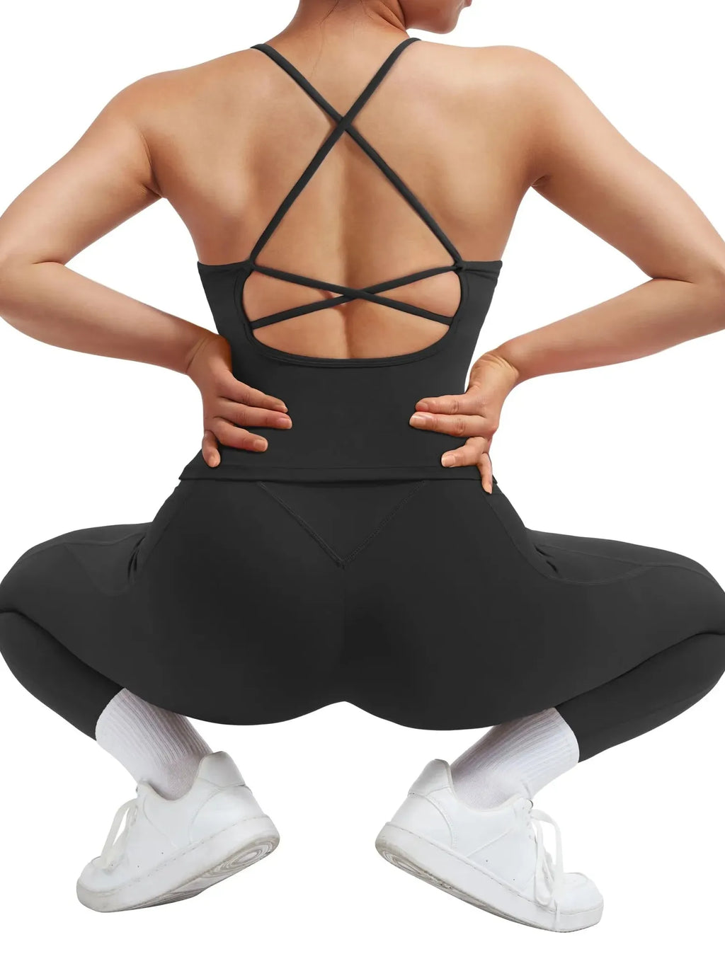Strappy V Neck Tank Top Workout Set