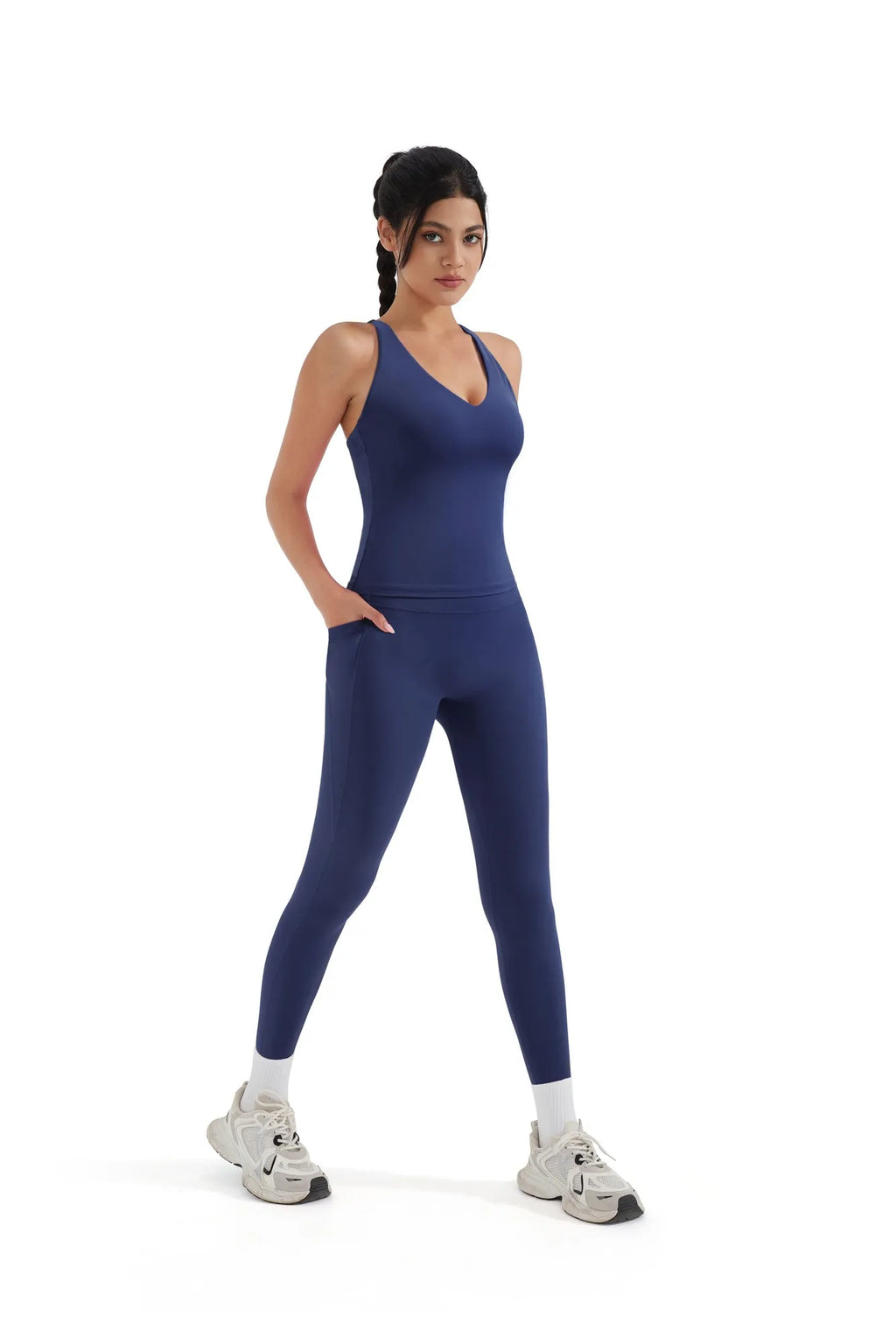 Strappy V Neck Tank Top Workout Set