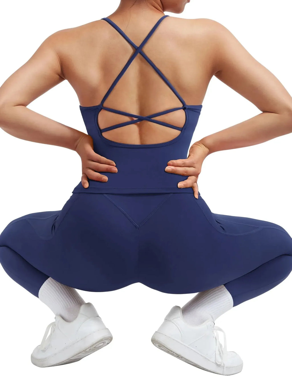 Strappy V Neck Tank Top Workout Set