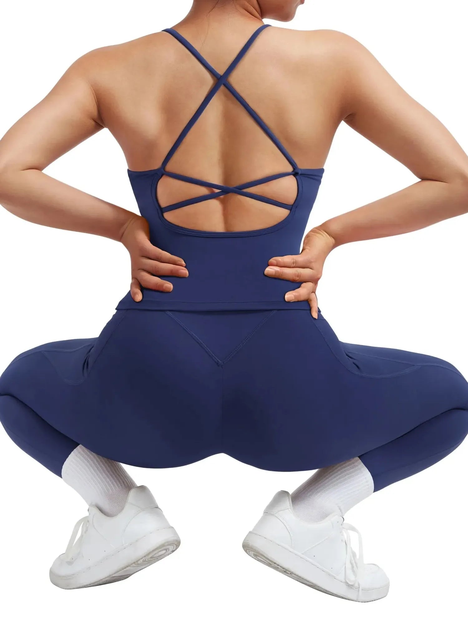Strappy V Neck Tank Top Workout Set