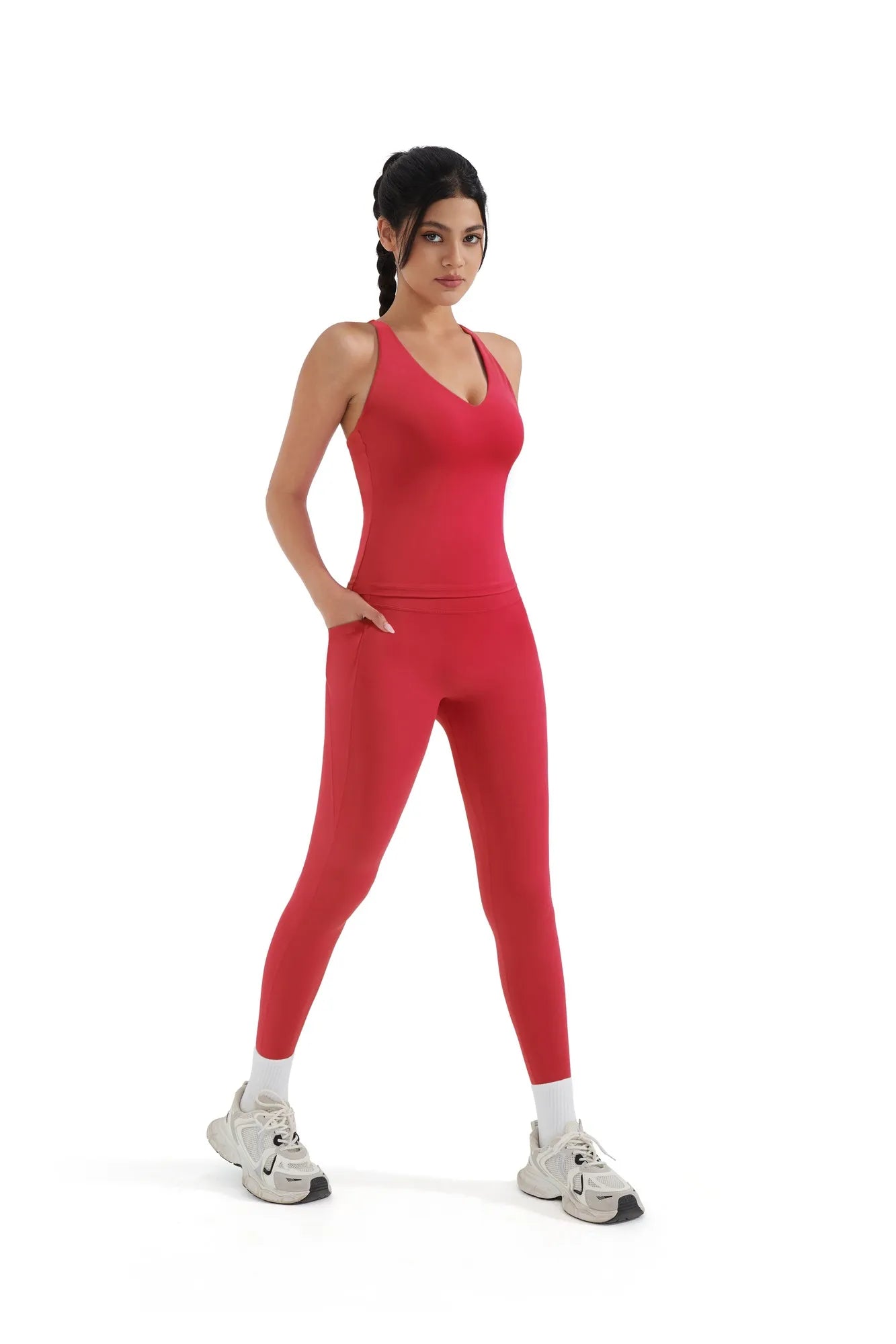 Strappy V Neck Tank Top Workout Set
