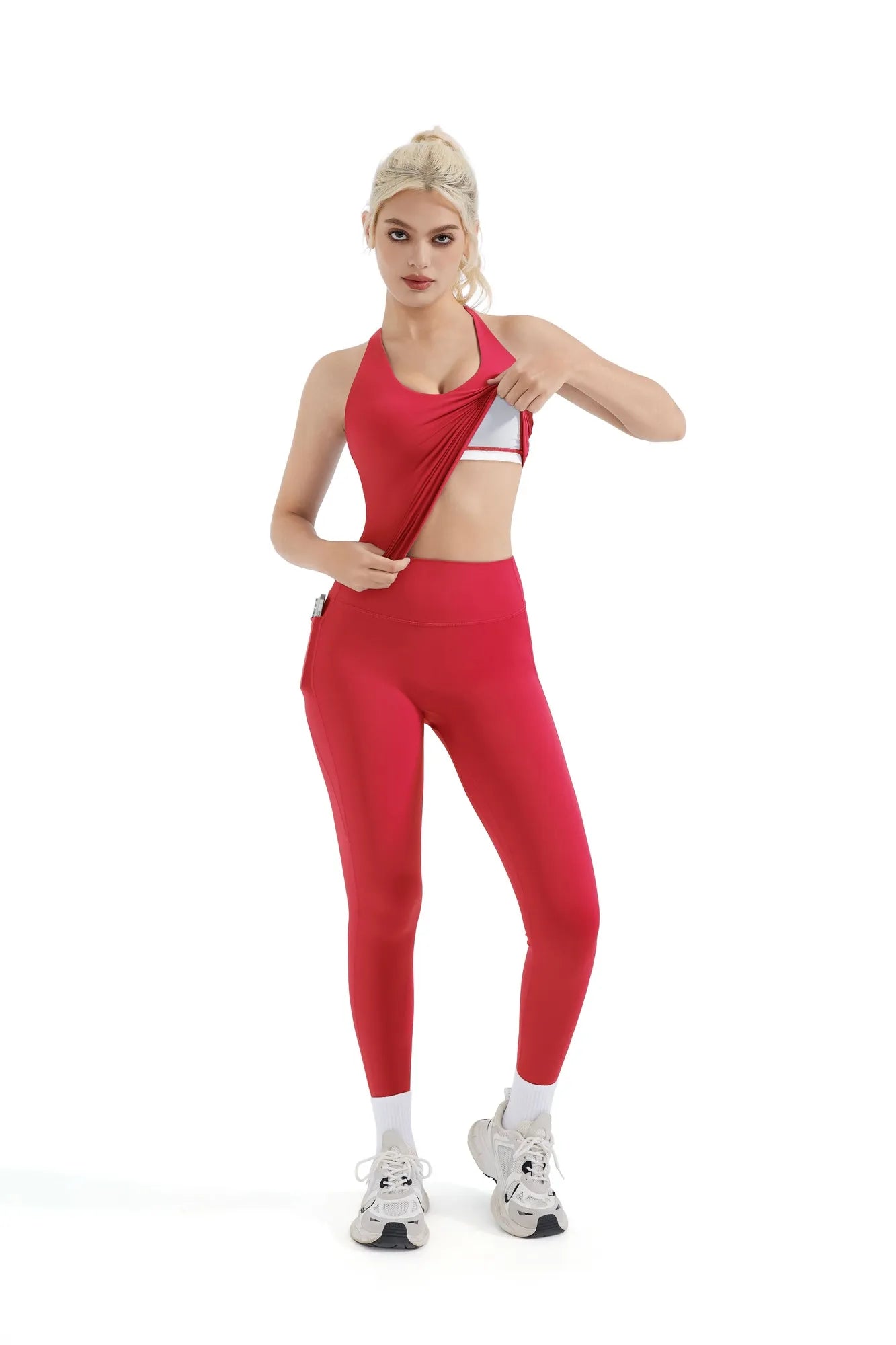 Strappy V Neck Tank Top Workout Set
