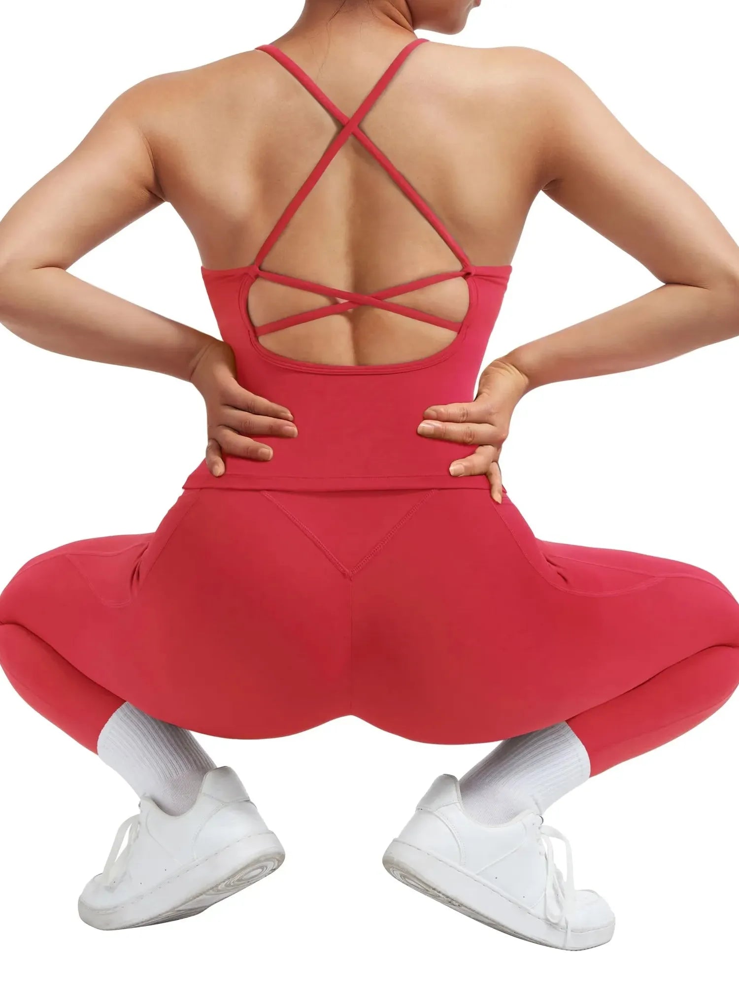 Strappy V Neck Tank Top Workout Set