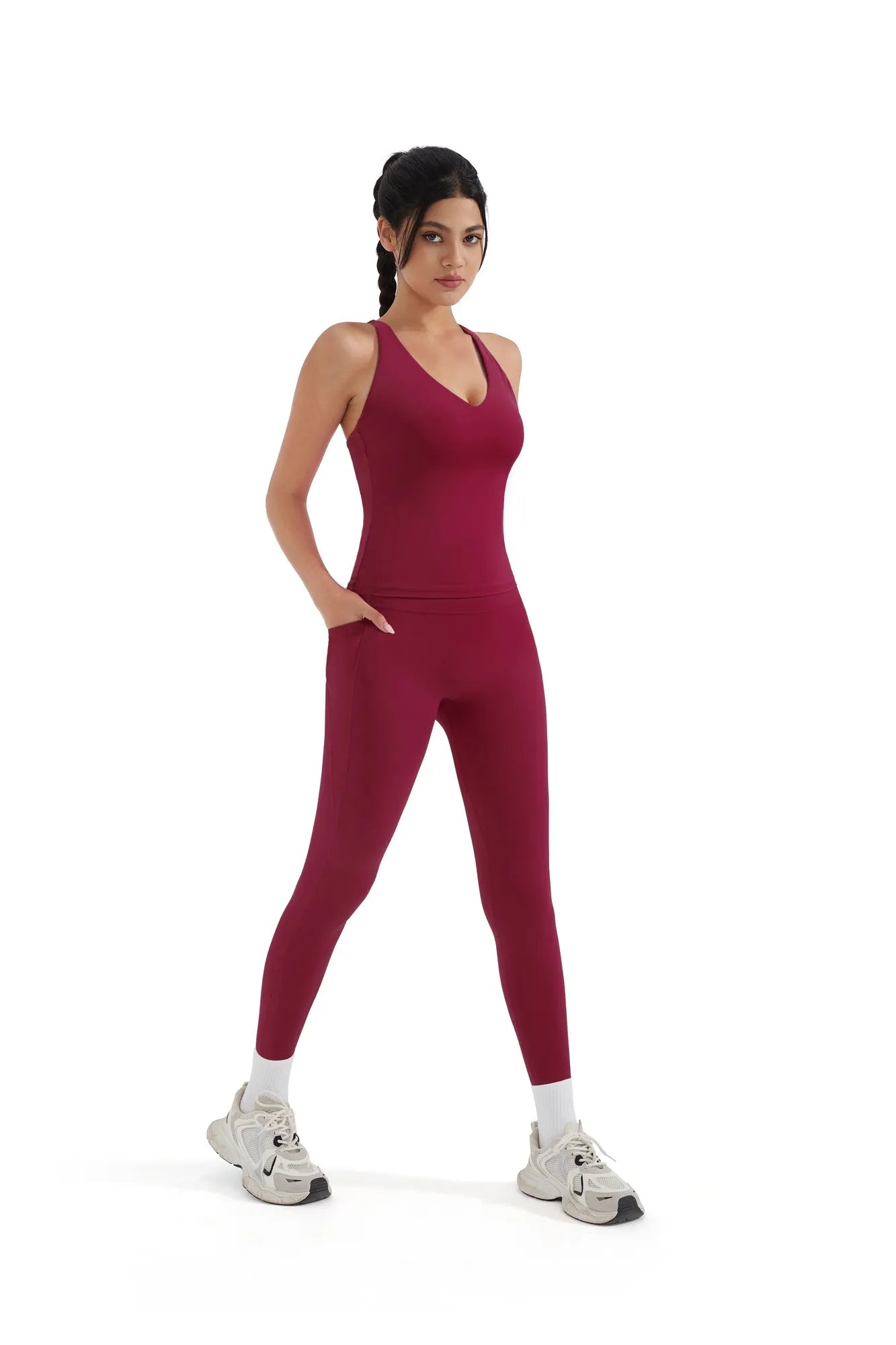 Strappy V Neck Tank Top Workout Set