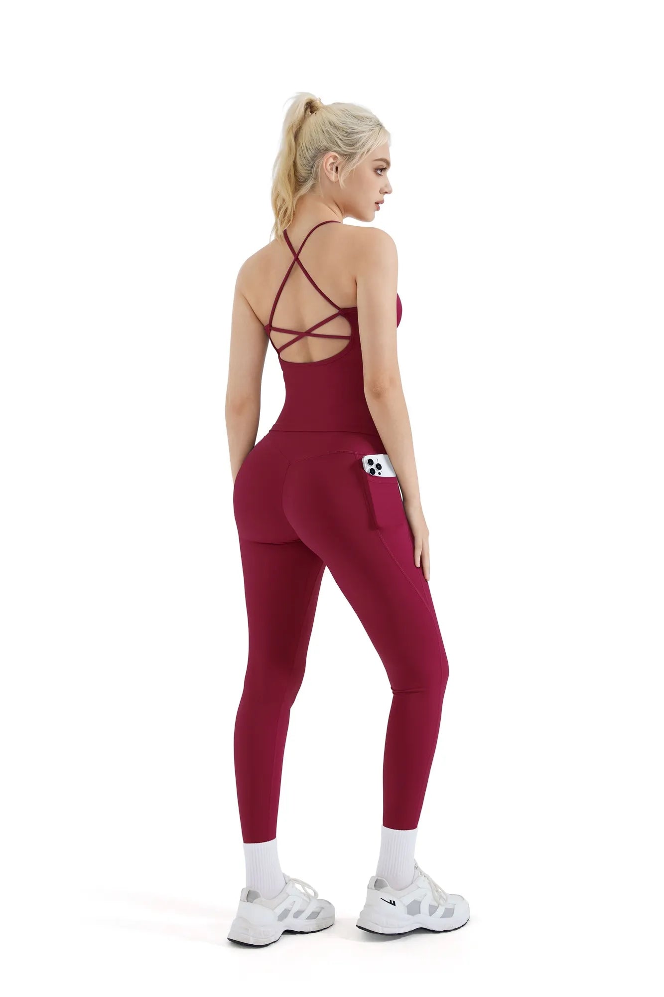 Strappy V Neck Tank Top Workout Set