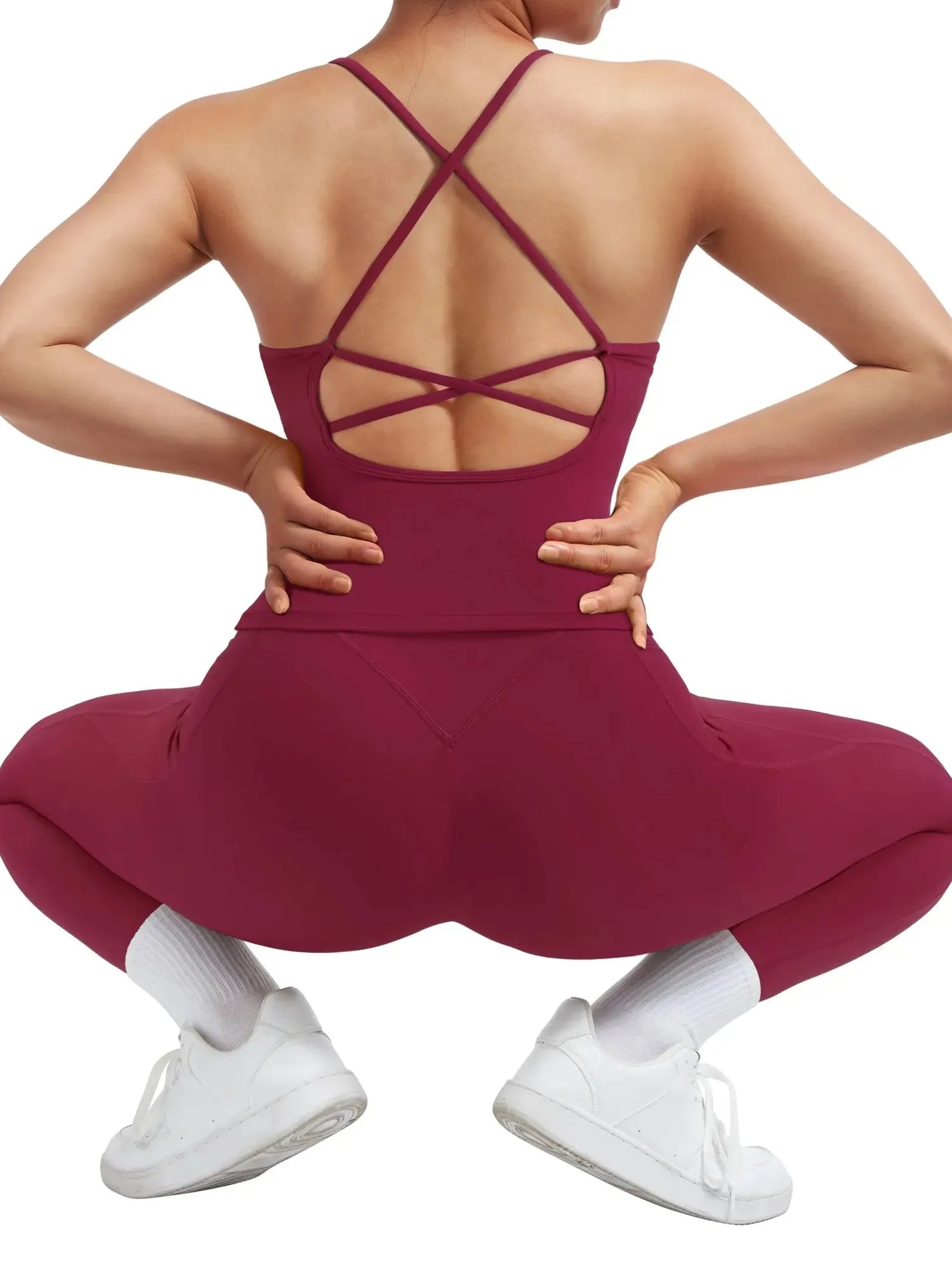 Strappy V Neck Tank Top Workout Set