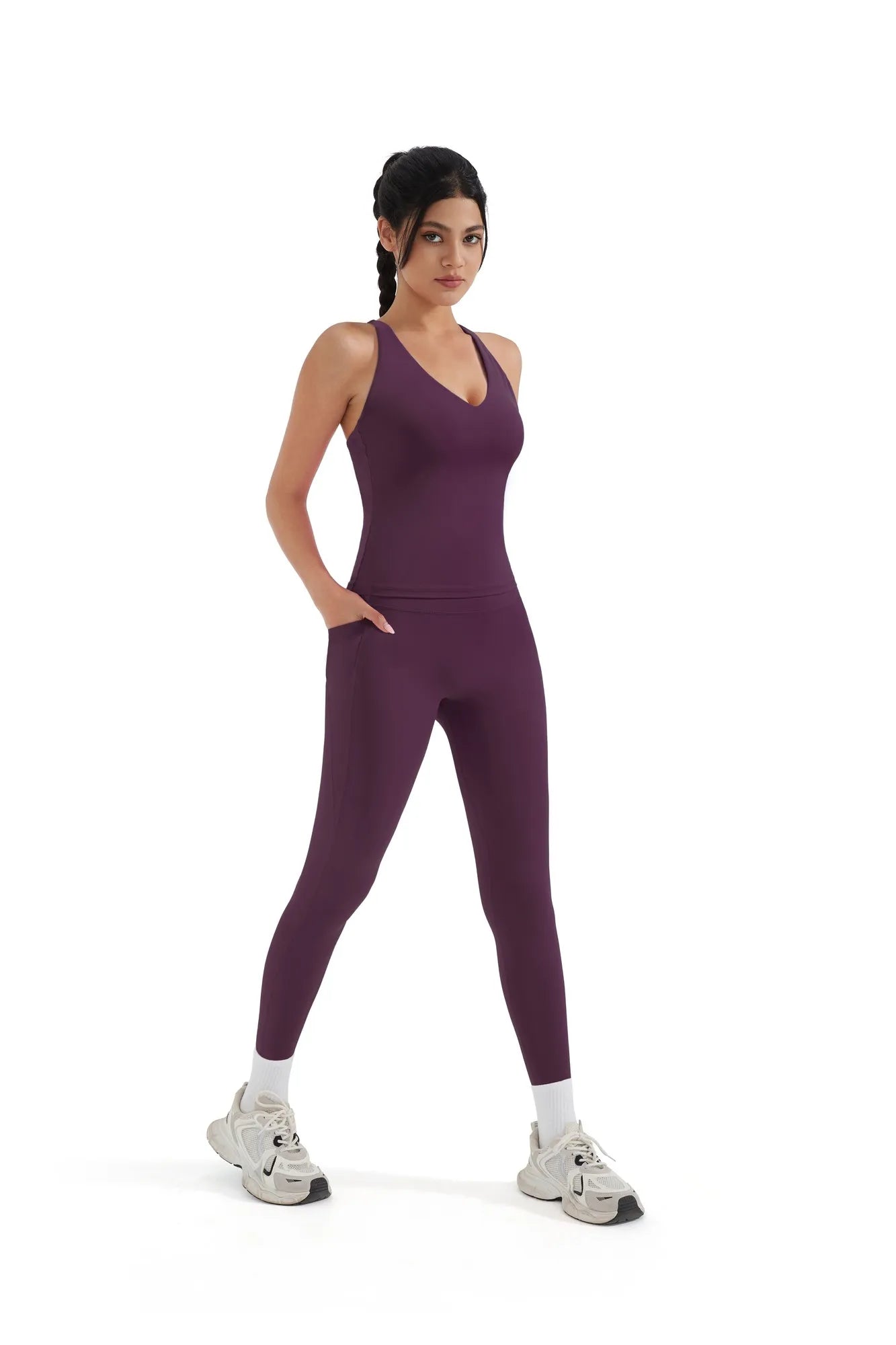 Strappy V Neck Tank Top Workout Set