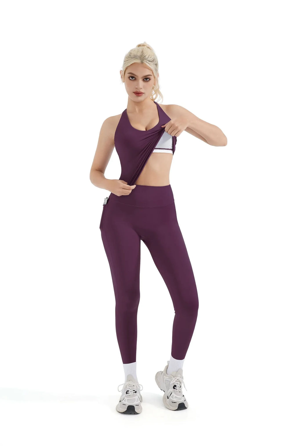 Strappy V Neck Tank Top Workout Set