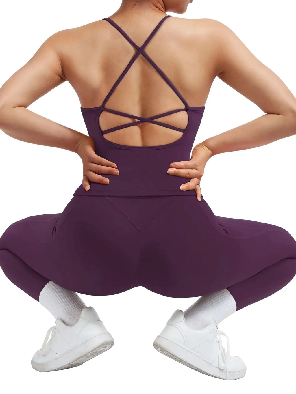 Strappy V Neck Tank Top Workout Set
