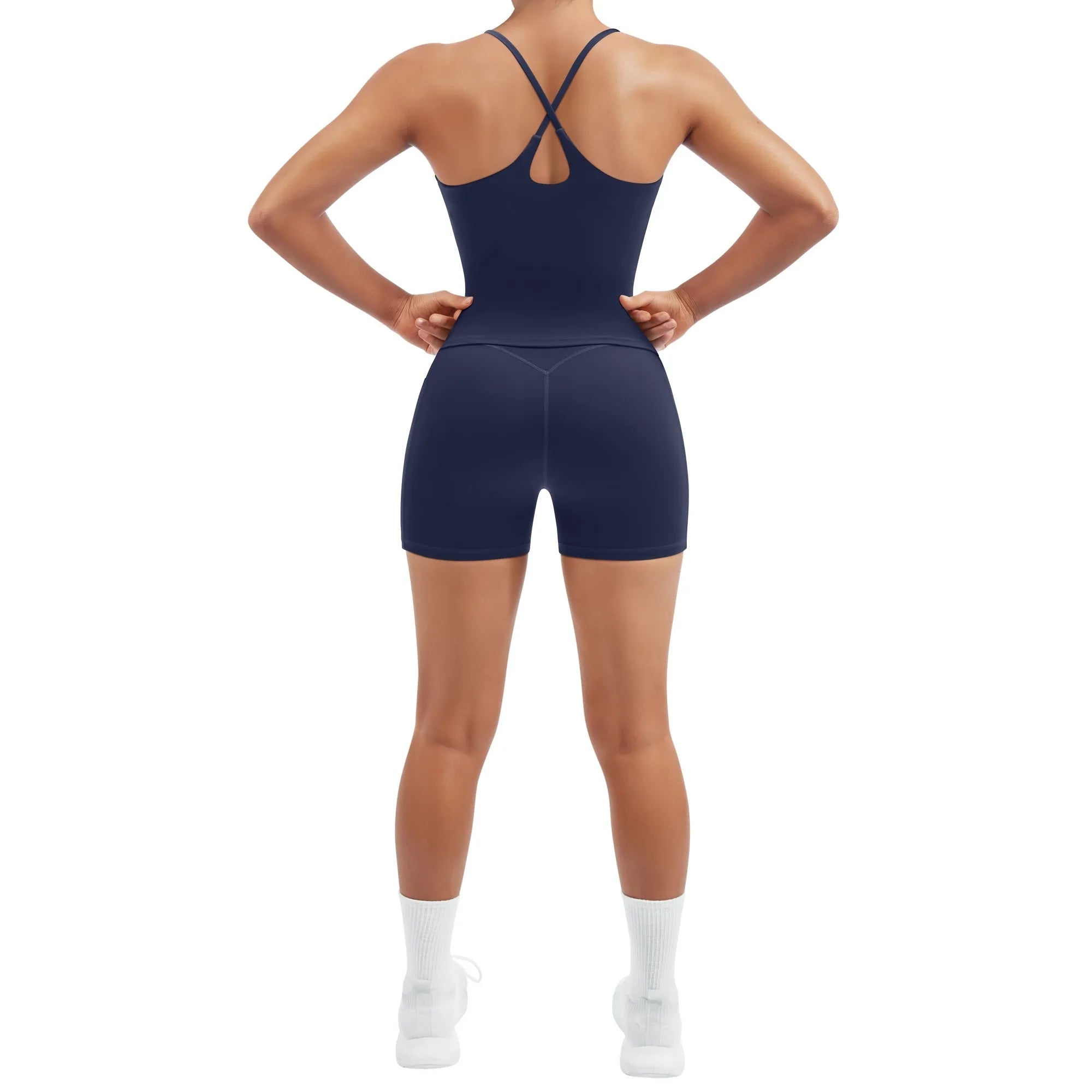 Scoop Neck Backless Waisted Workout Sets