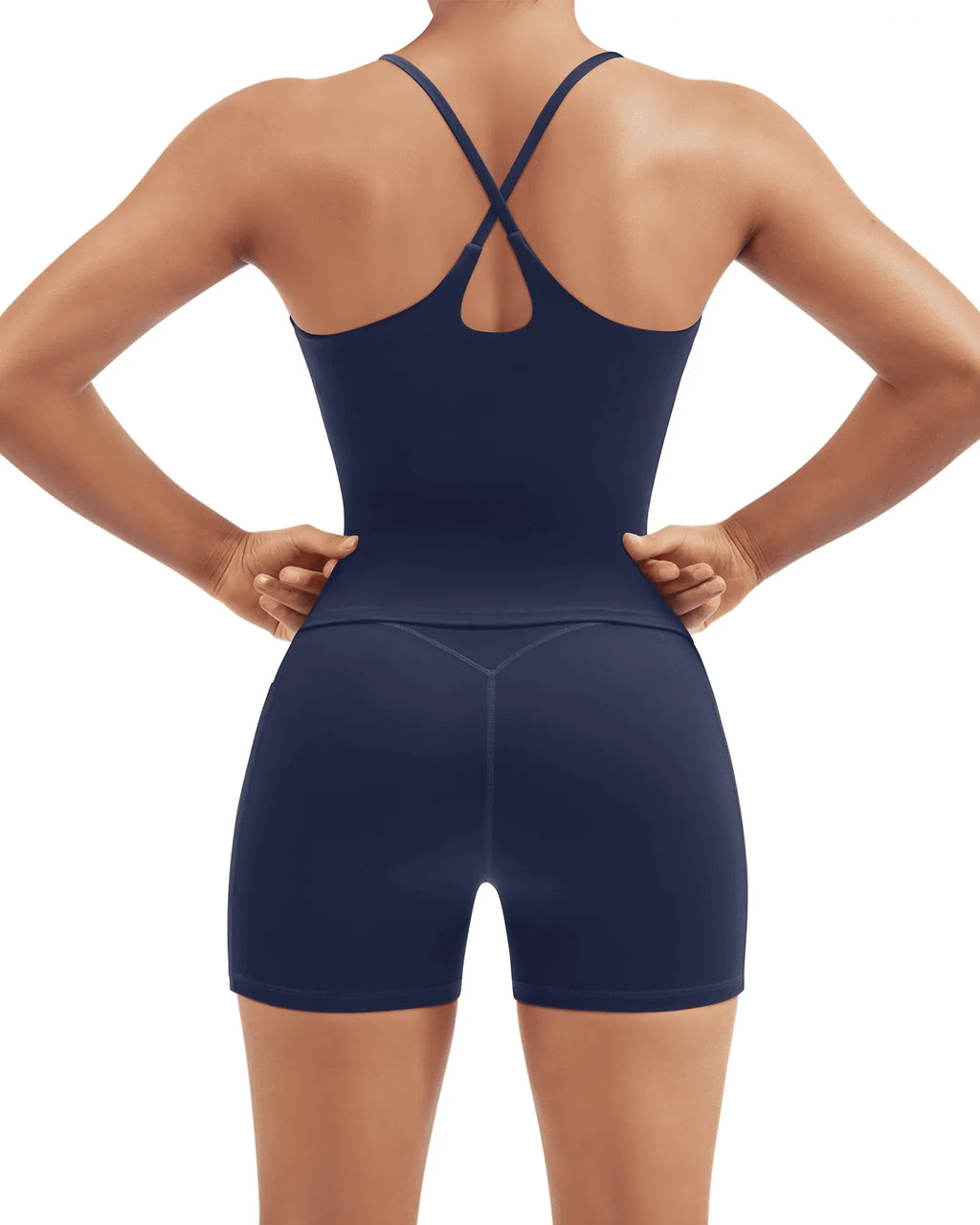 Scoop Neck Backless Waisted Workout Sets