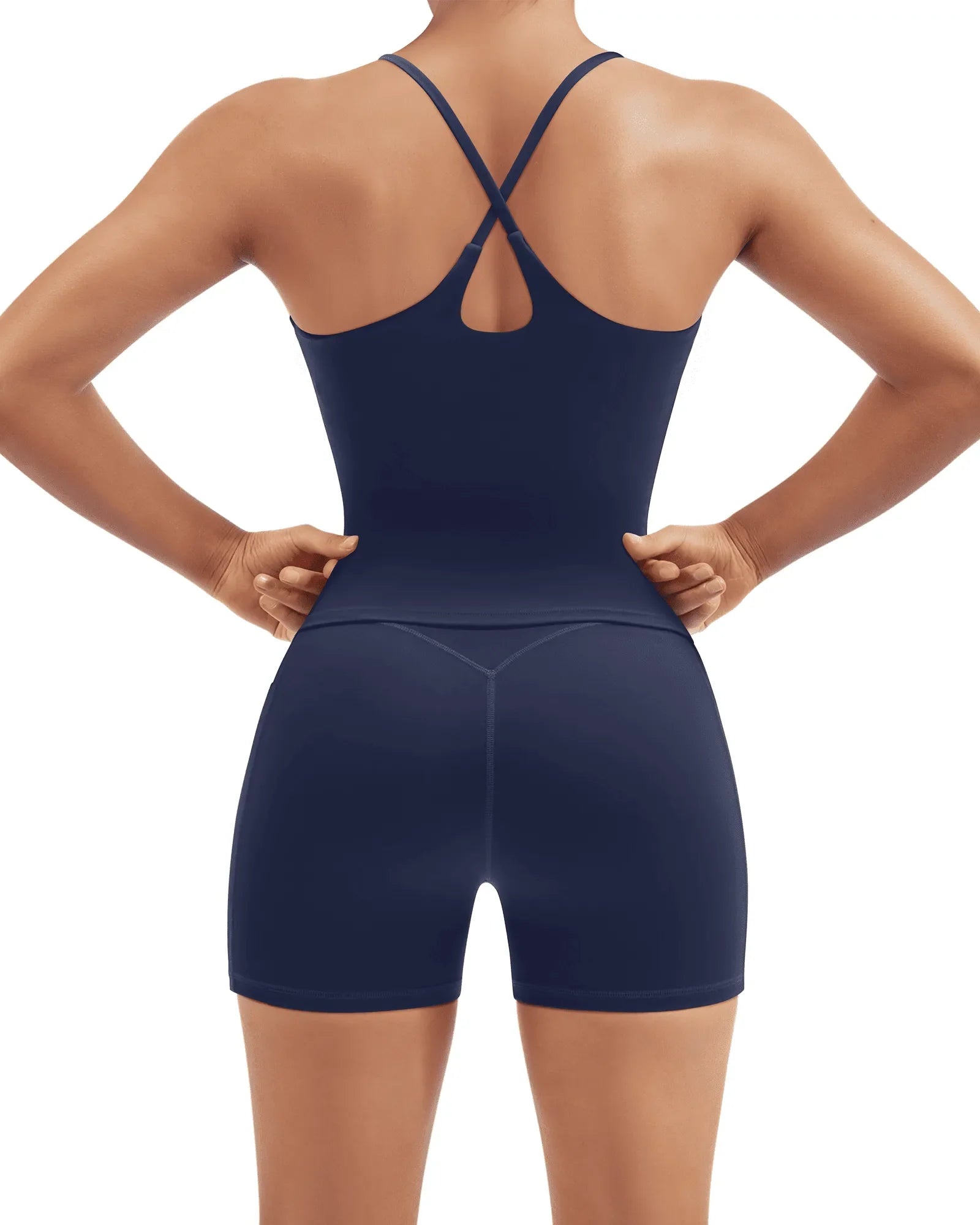 Scoop Neck Backless Waisted Workout Sets