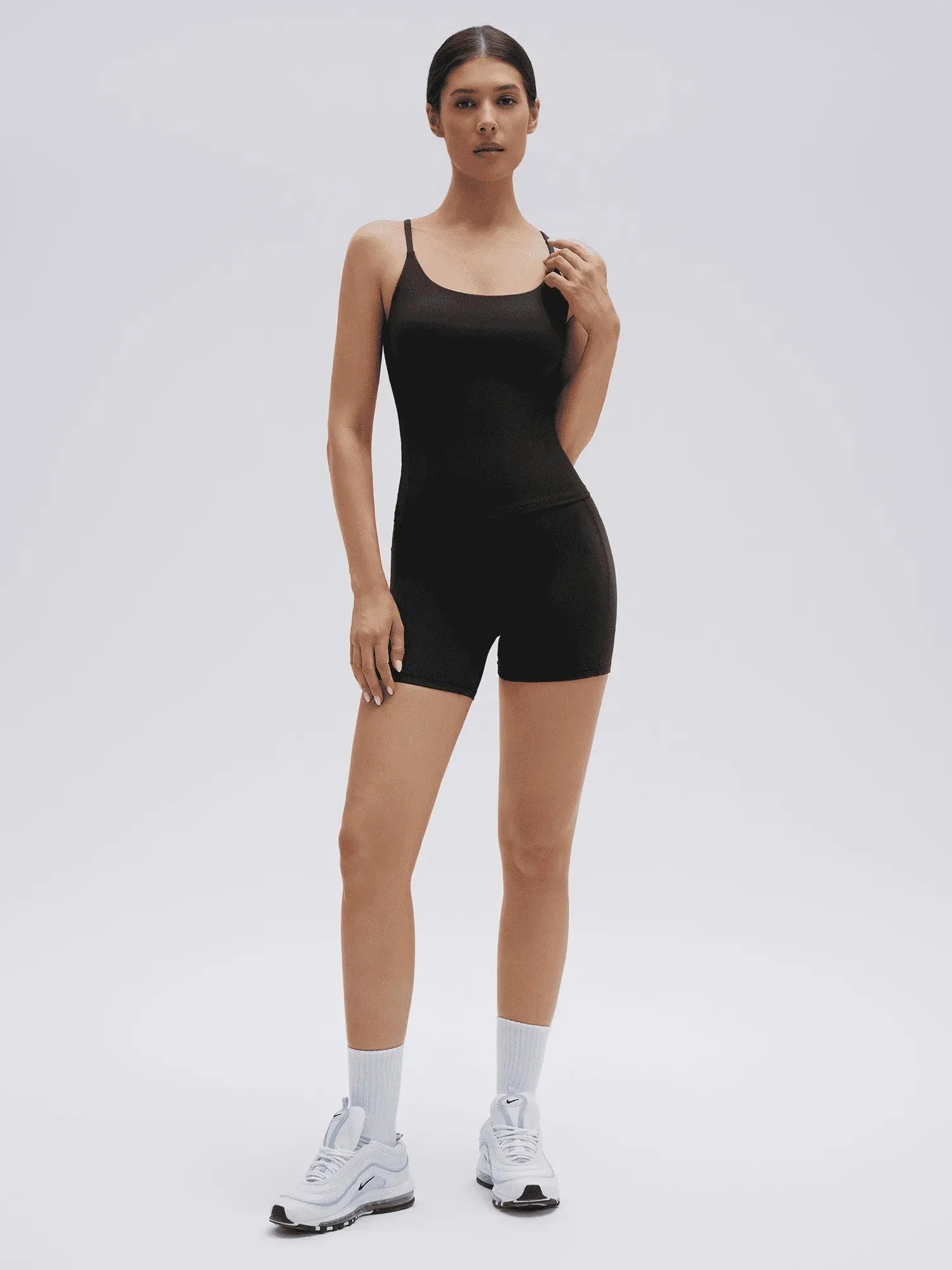 Scoop Neck Backless Waisted Workout Sets