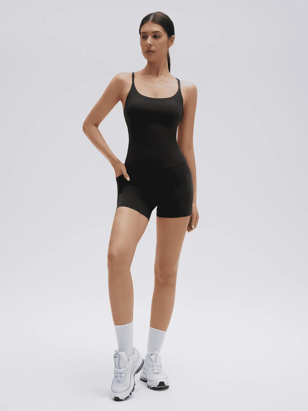 Scoop Neck Backless Waisted Workout Sets