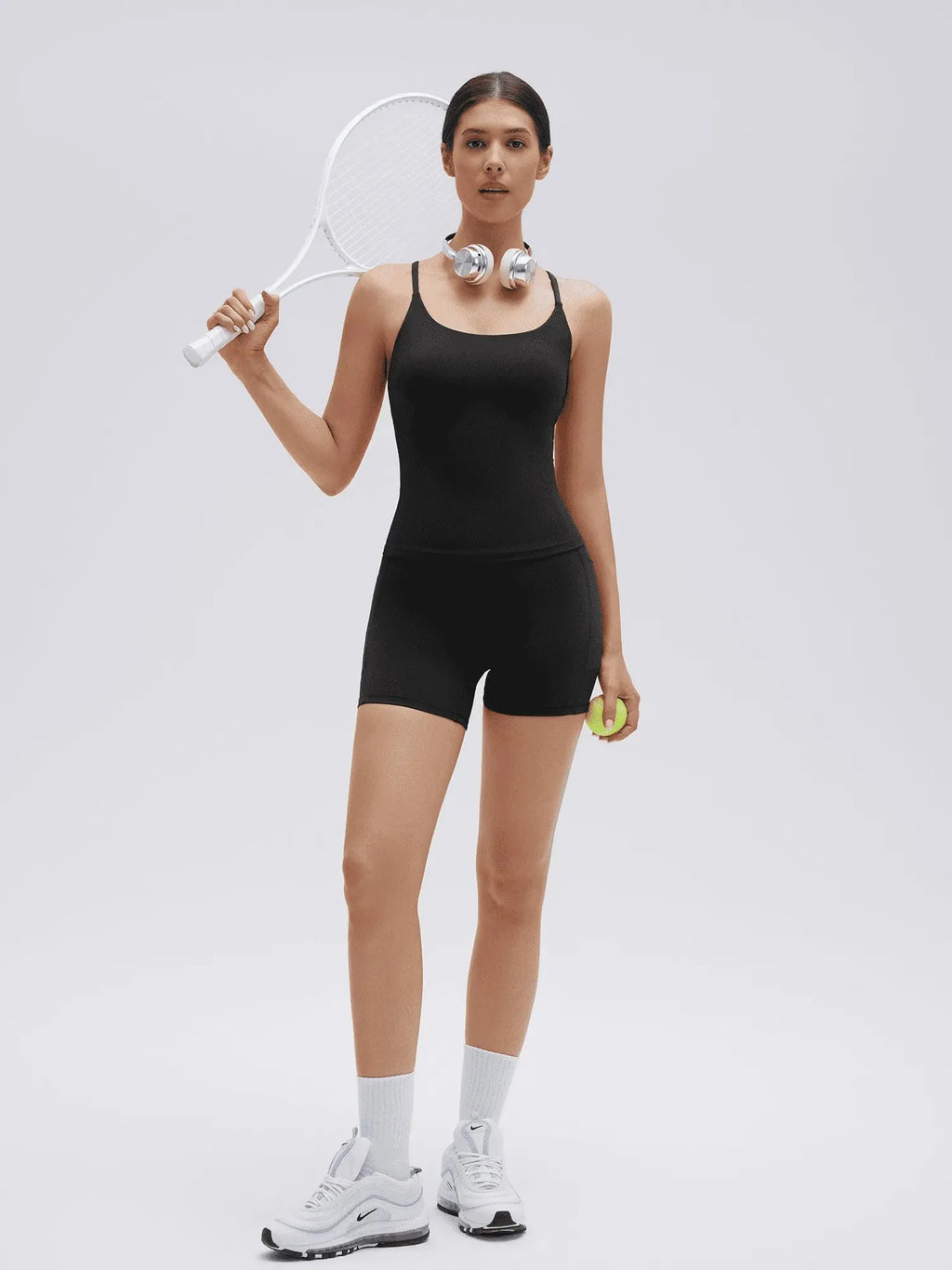 Scoop Neck Backless Waisted Workout Sets