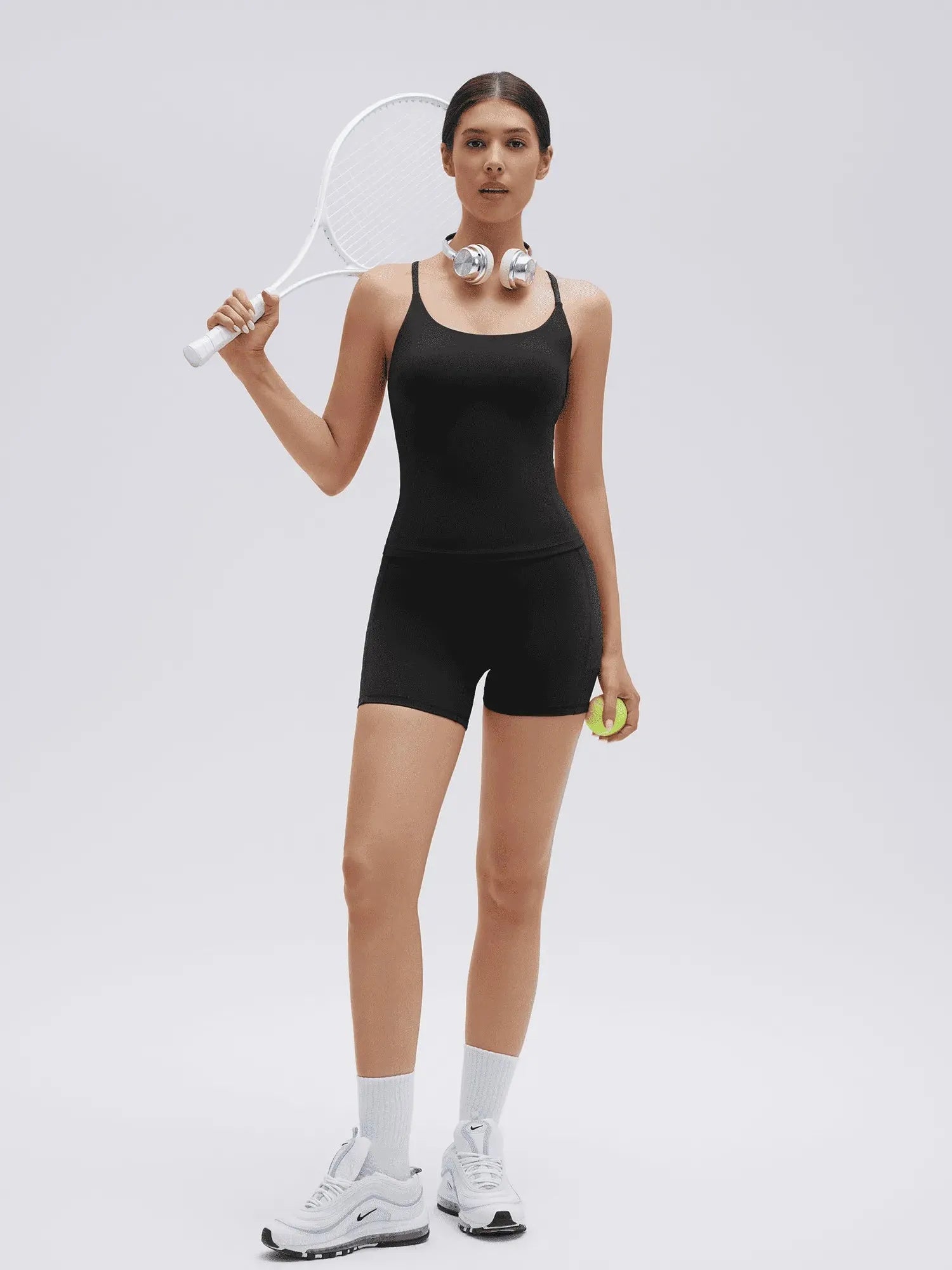 Scoop Neck Backless Waisted Workout Sets