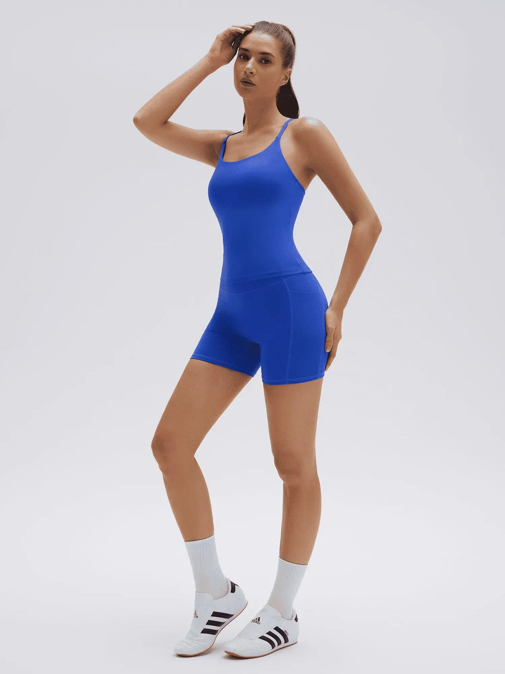 Scoop Neck Backless Waisted Workout Sets