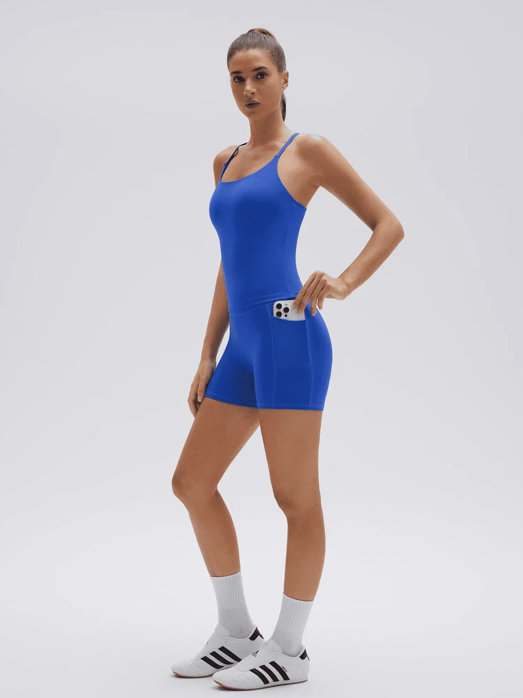 Scoop Neck Backless Waisted Workout Sets