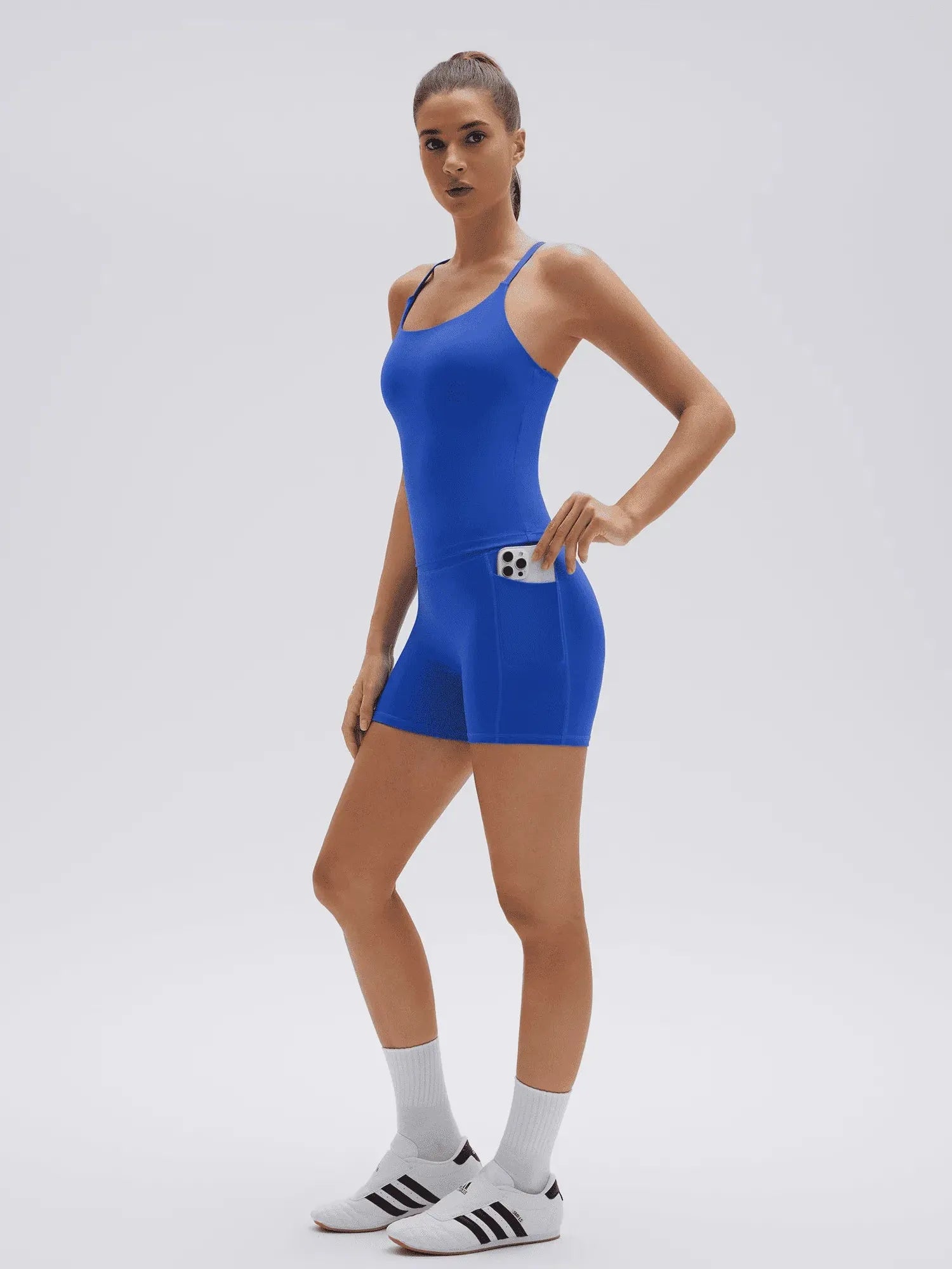 Scoop Neck Backless Waisted Workout Sets