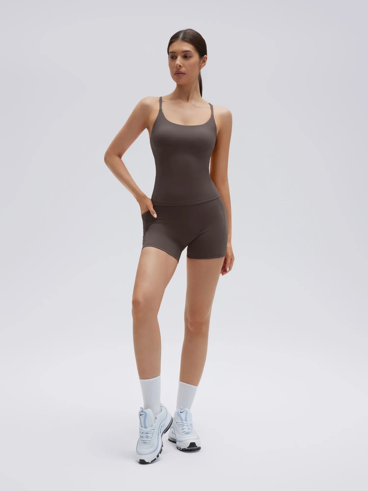 Scoop Neck Backless Waisted Workout Sets