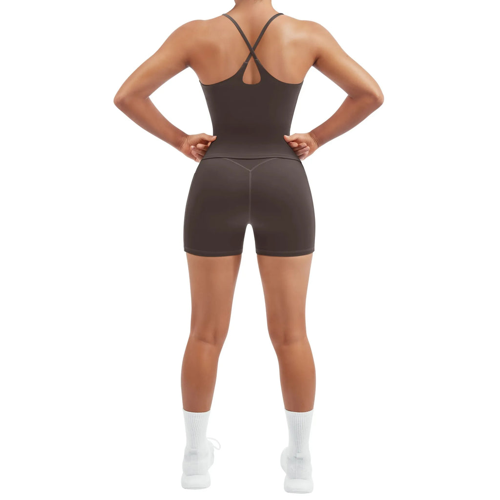 Scoop Neck Backless Waisted Workout Sets