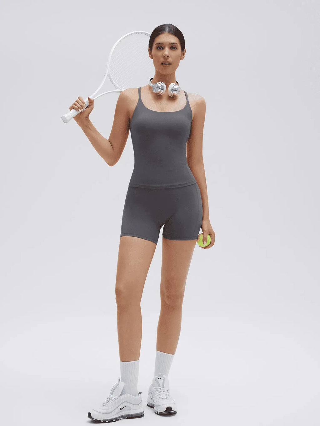 Scoop Neck Backless Waisted Workout Sets