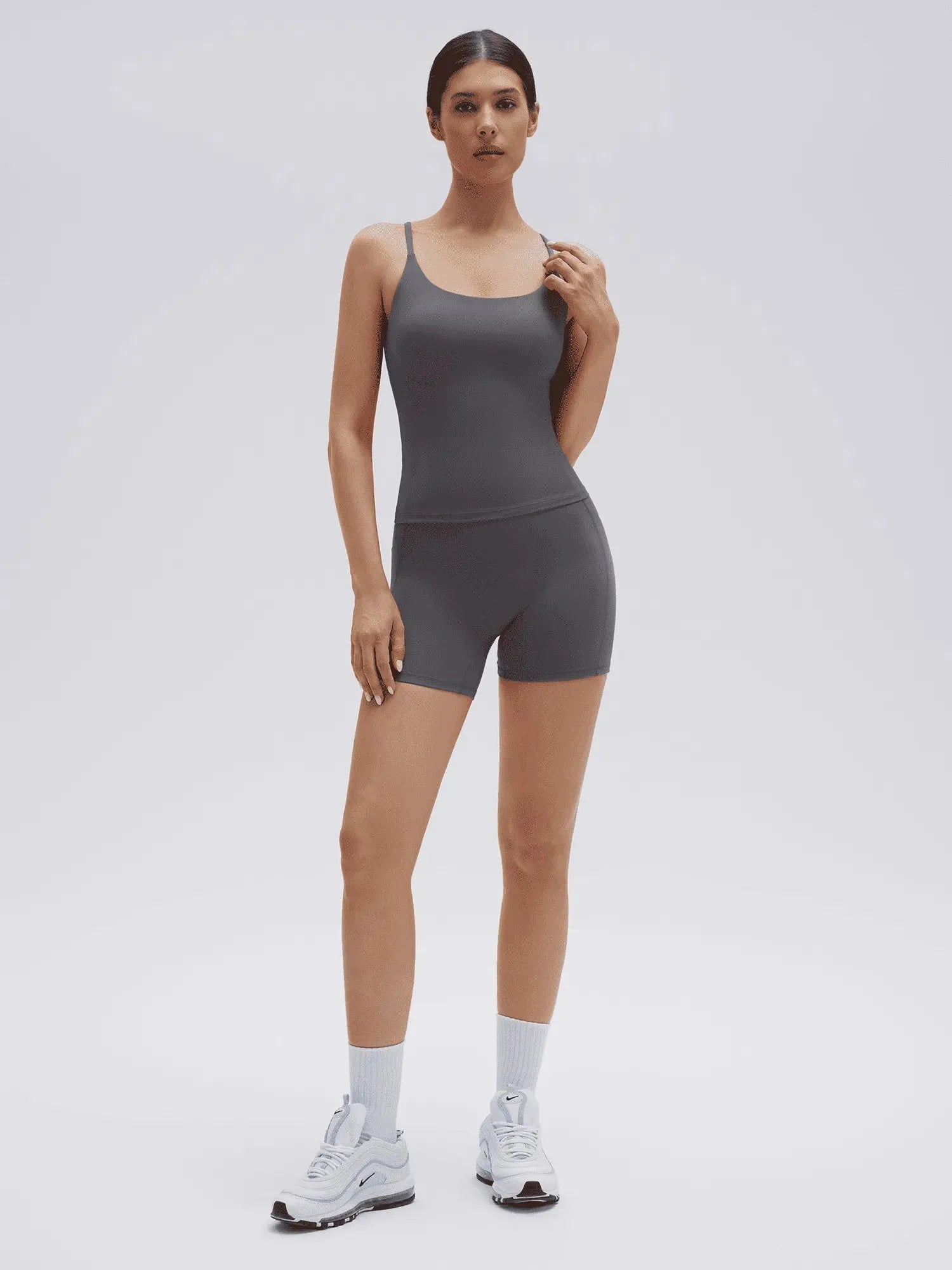Scoop Neck Backless Waisted Workout Sets